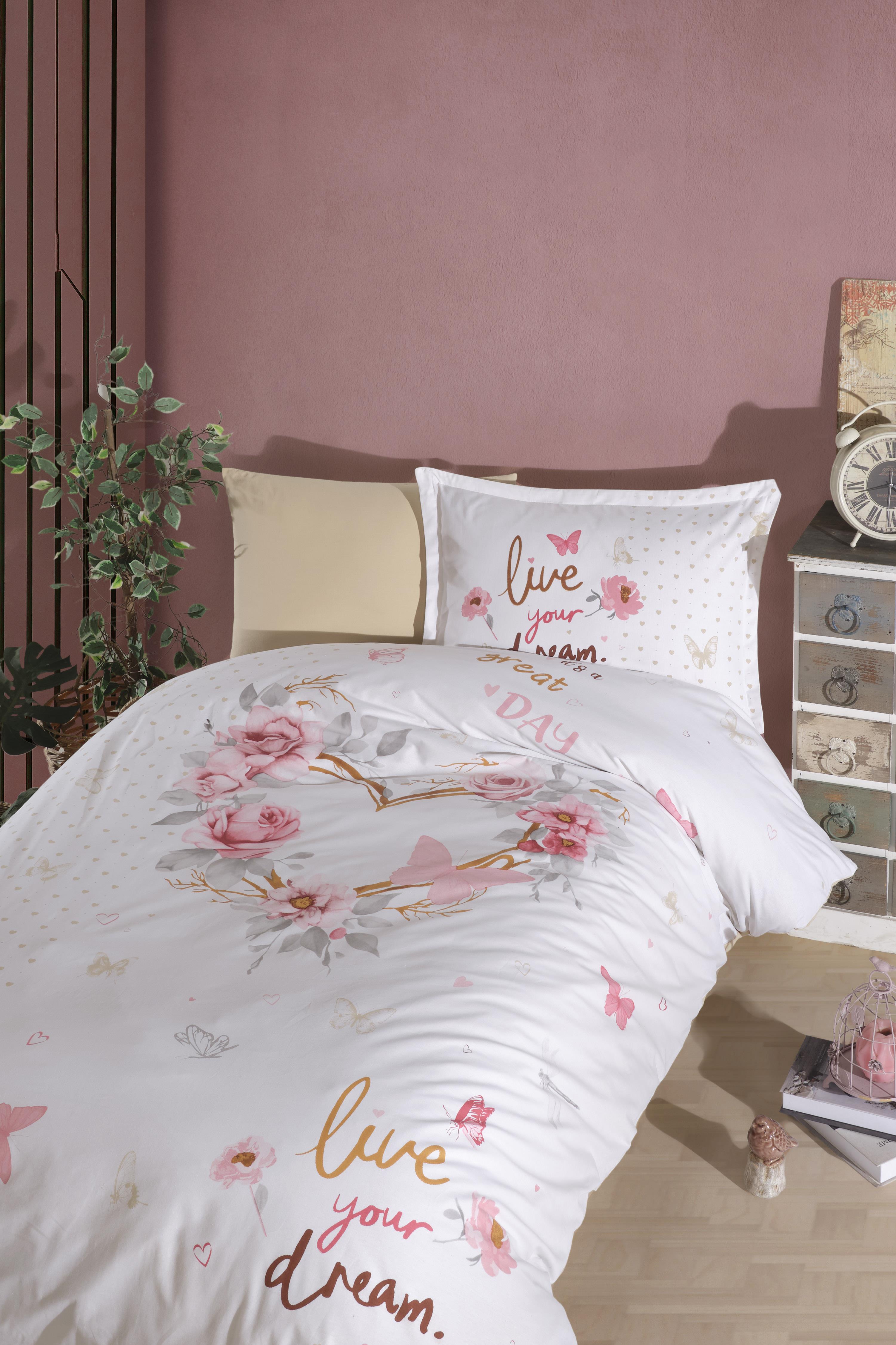 Clasy Ranforce %100 Pamuk Nevresim Takımı Tek Kişilik Dream V1 Bej