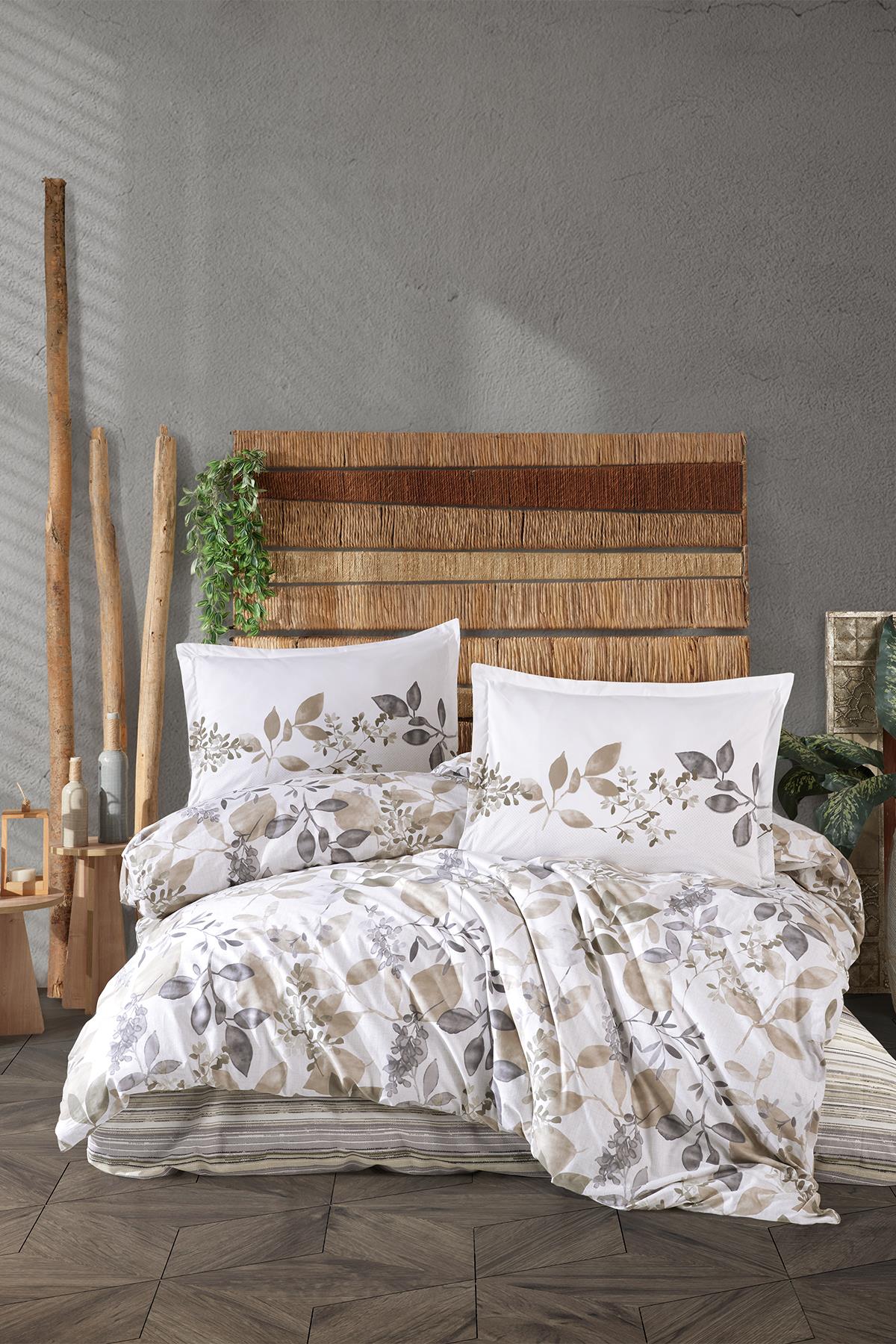 Clasy Ranforce %100 Pamuk Nevresim Takımı Çift Kişilik Azura V1 Bej
