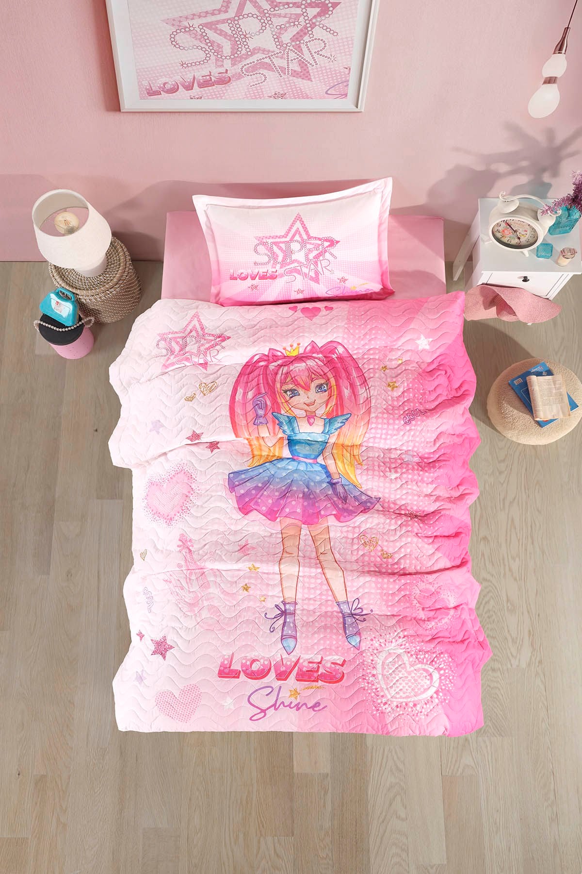 Clasy Ranforce %100 Pamuk Tek Kişilik Dört Mevsim Set Shine V1  Pembe