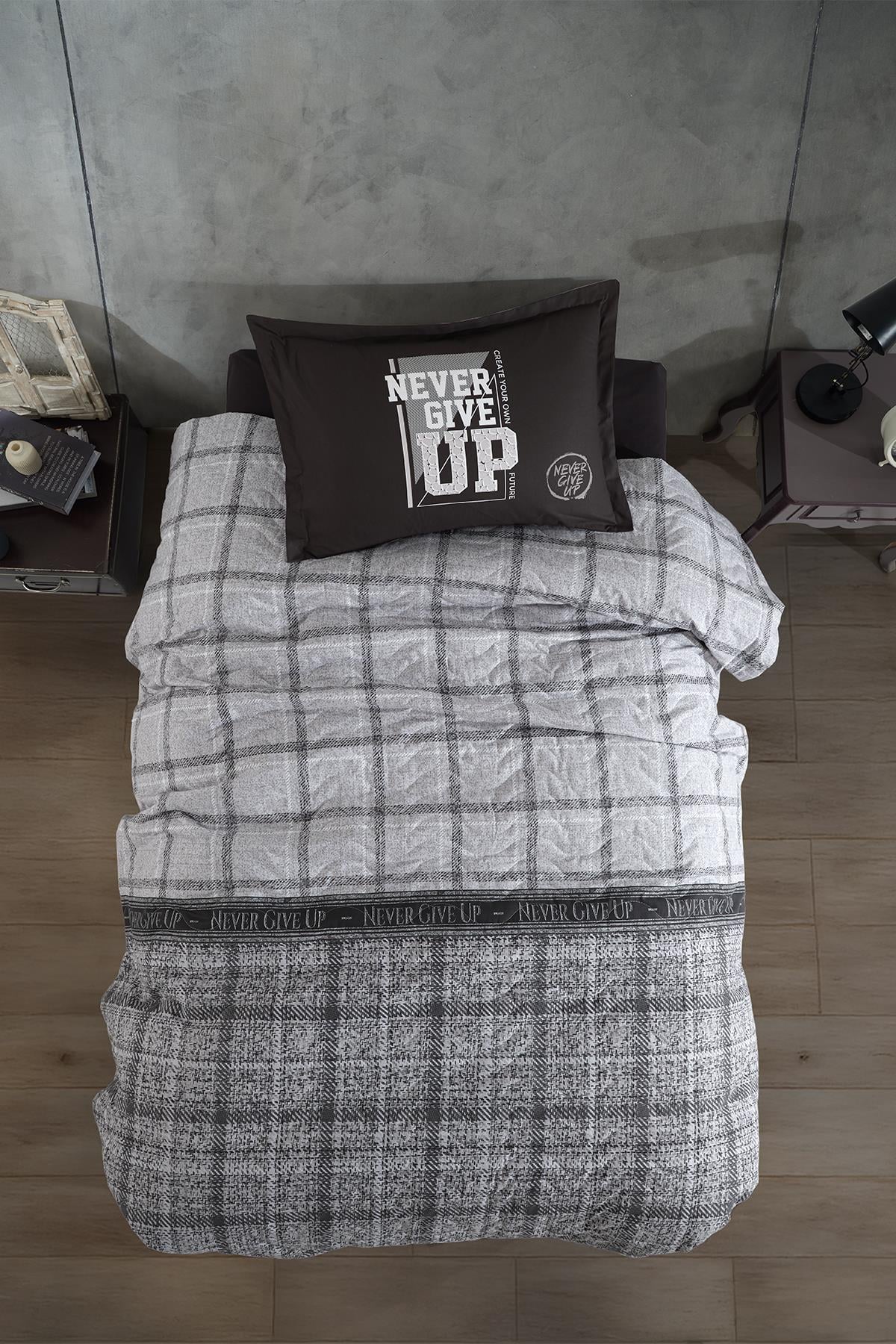 Clasy Ranforce %100 Pamuk Tek Kişilik Dört Mevsim Set Giveup V1 Antrasit