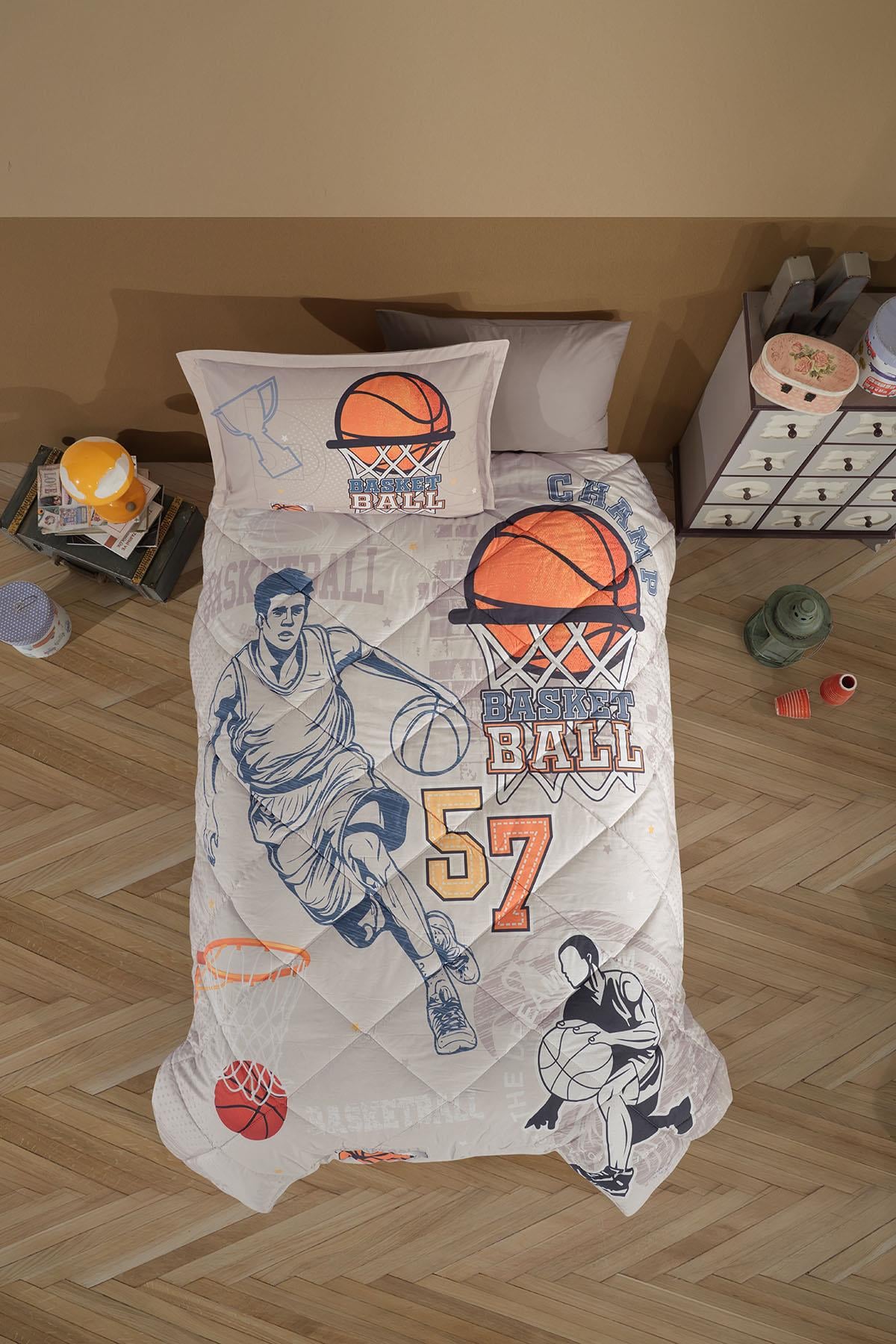 Clasy Ranforce %100 Pamuk Tek Kişilik Uyku Seti Basketball V1 Bej