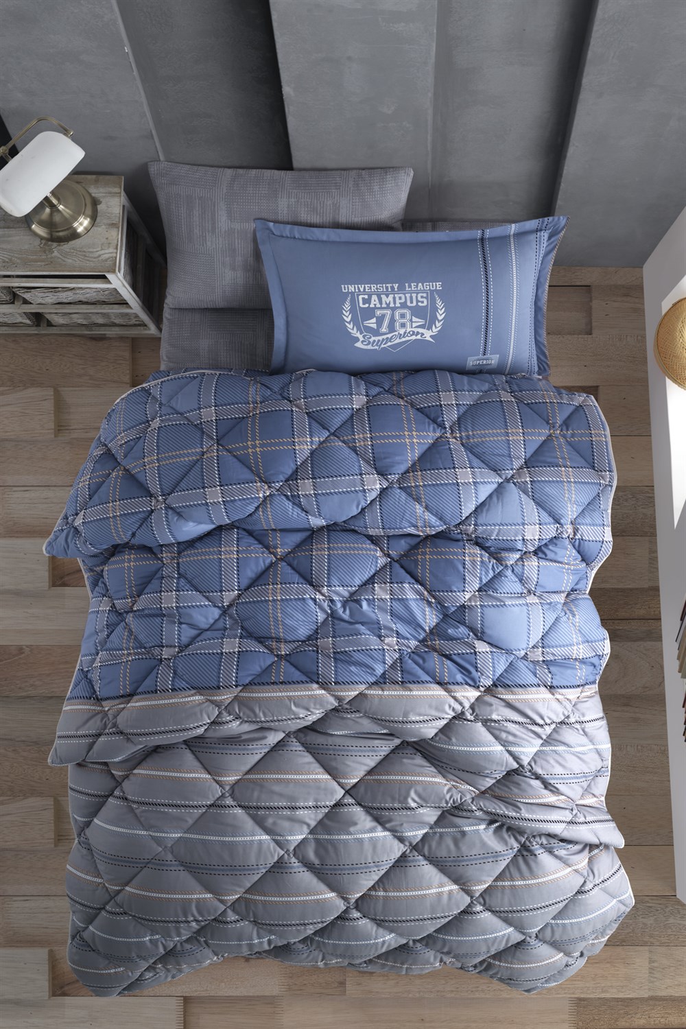 Clasy Ranforce %100 Pamuk Tek Kişilik Uyku Seti Campus V2 Mavi