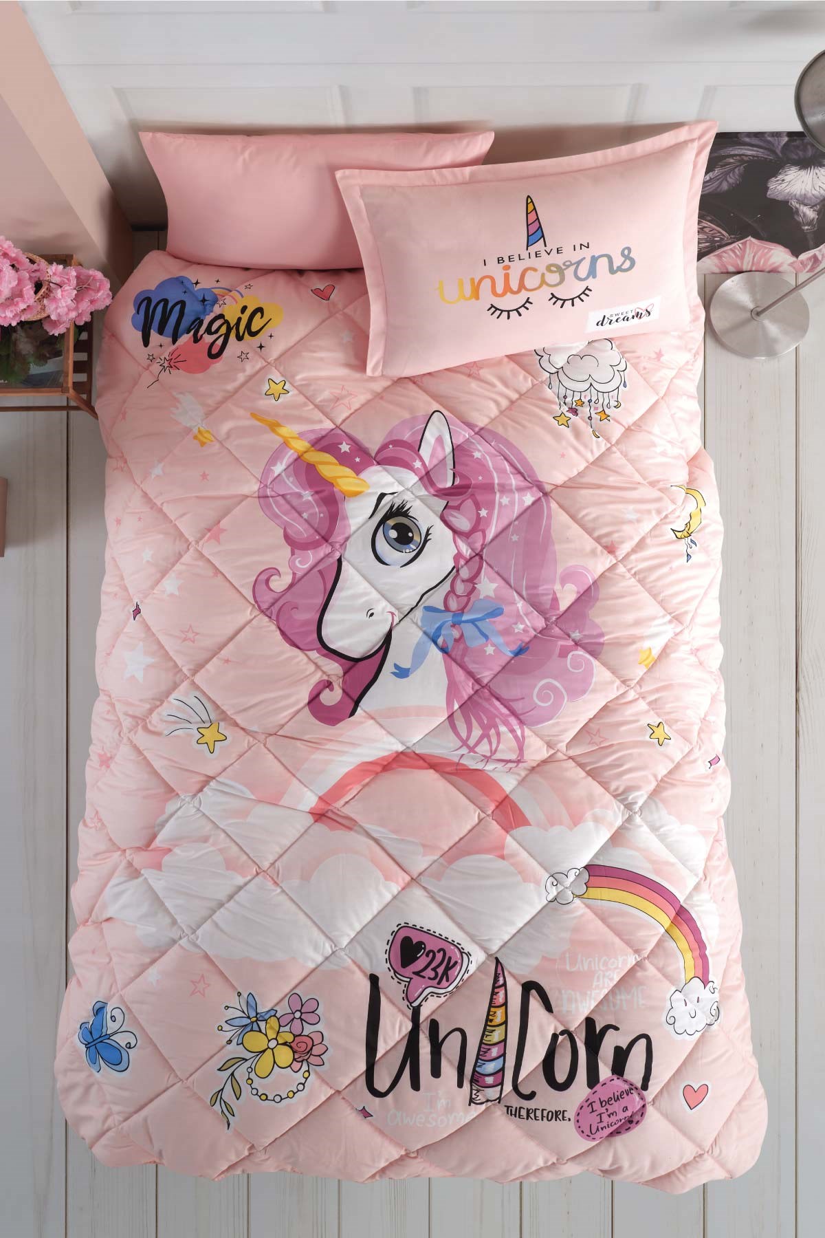 Clasy Ranforce %100 Pamuk Tek Kişilik Uyku Seti Pink Dreams V1 Pudra