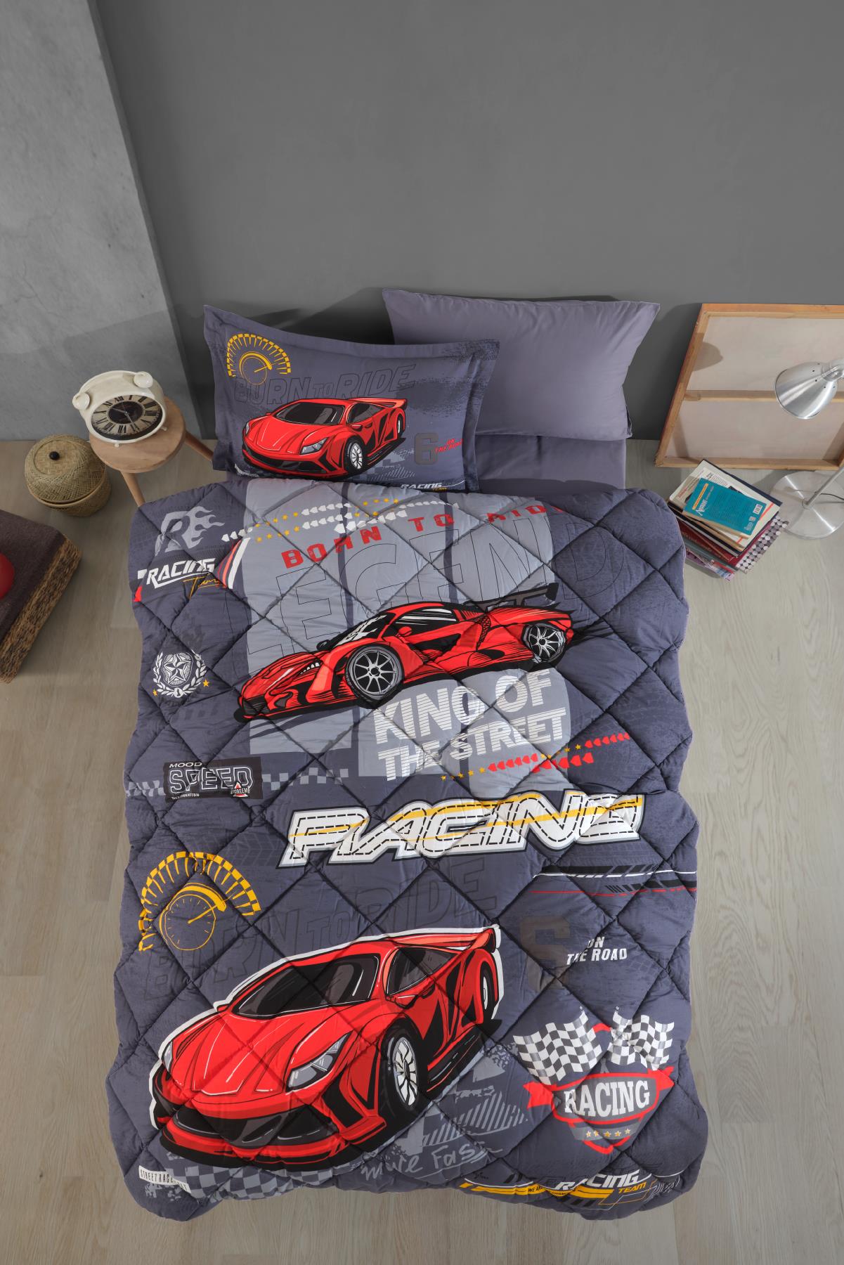 Clasy Ranforce %100 Pamuk Tek Kişilik Uyku Seti Racing Team V1 Mavi