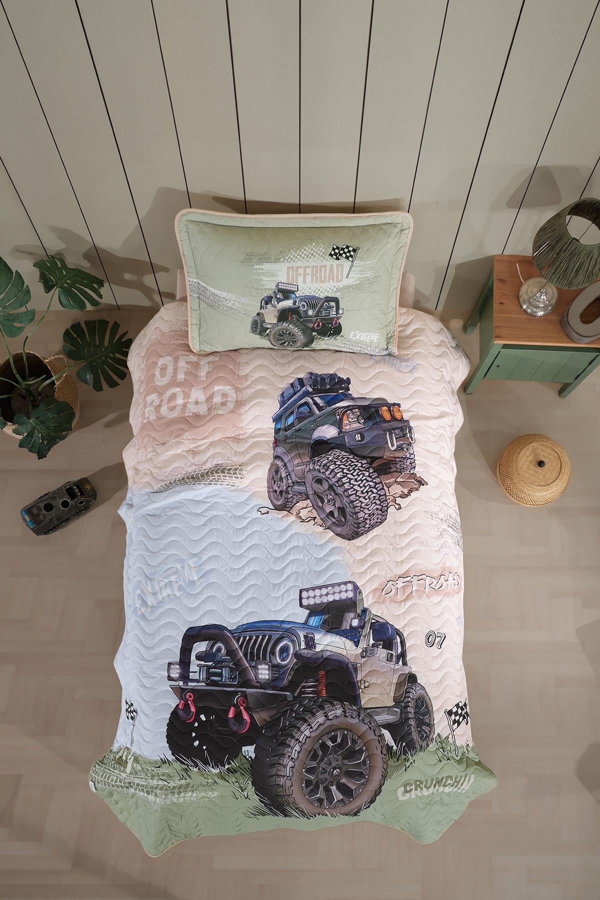 Clasy Ranforce %100 Pamuk Tek Kişilik Yatak Örtüsü Seti Off-Road V1 Bej
