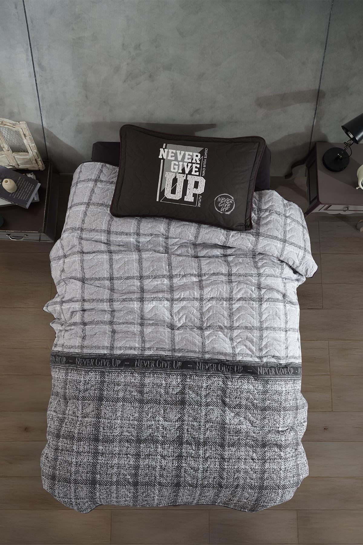 Clasy Ranforce %100 Pamuk Tek Kişilik Yatak Örtüsü Seti Give Up V1 Antrasit