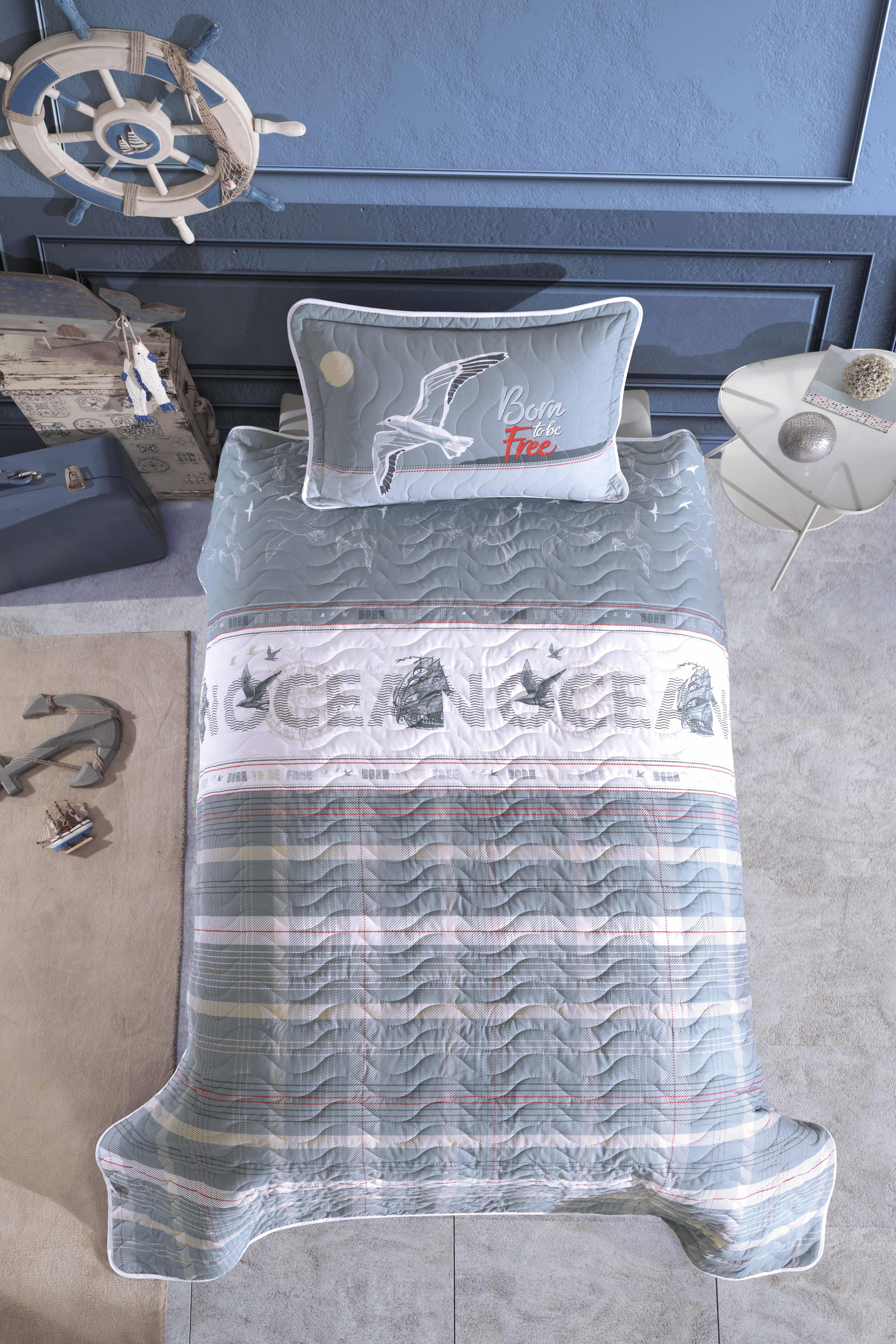 Clasy Ranforce %100 Pamuk Tek Kişilik Yatak Örtüsü Seti Ocean V1 Mavi