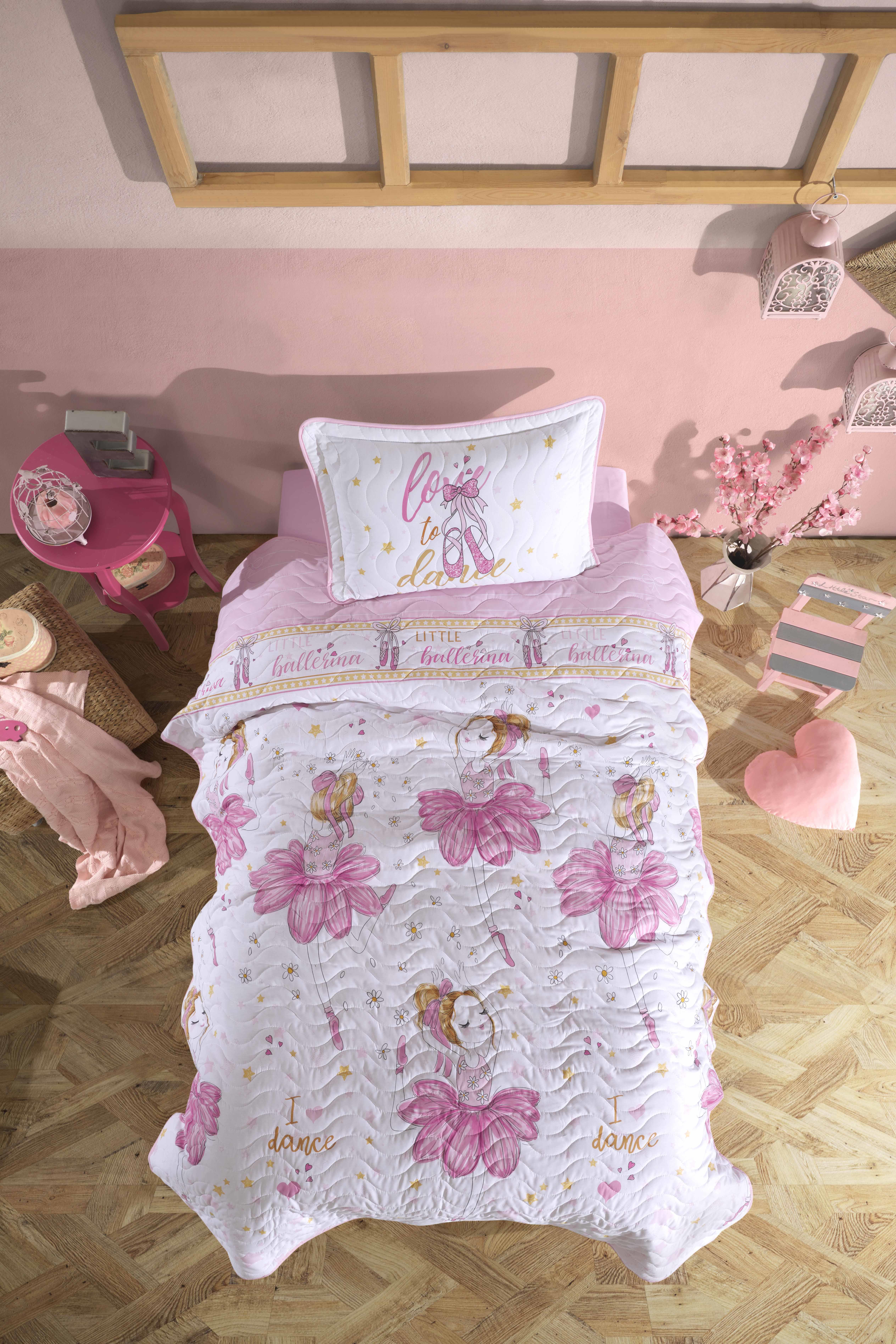 Clasy Ranforce %100 Pamuk Tek Kişilik Yatak Örtüsü Seti Ballerina V1 Pembe