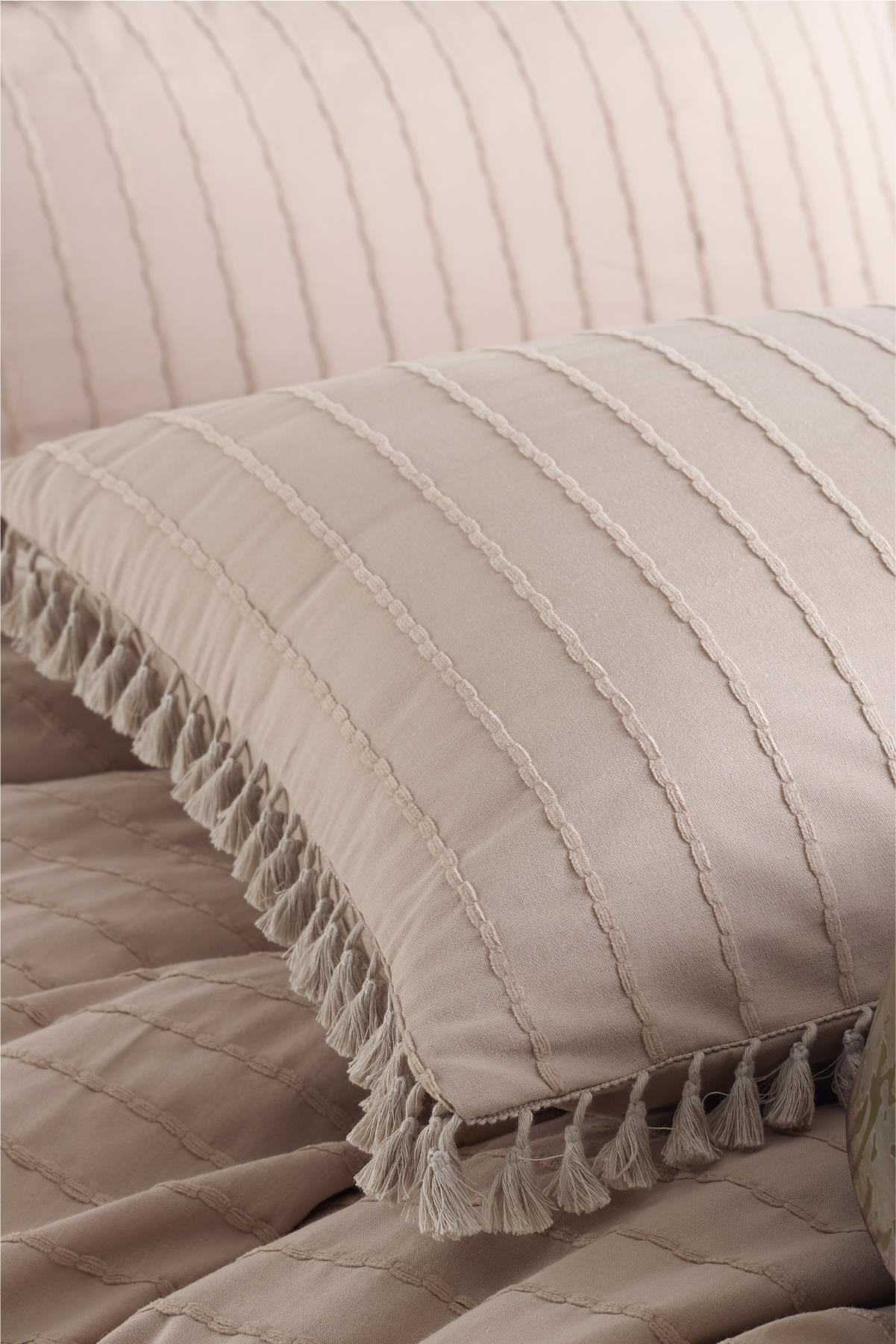 Nordqueen Ranforce %100 Pamuk Püsküllü Yastık Kılıfı 2'li 50x70 Cm Bej
