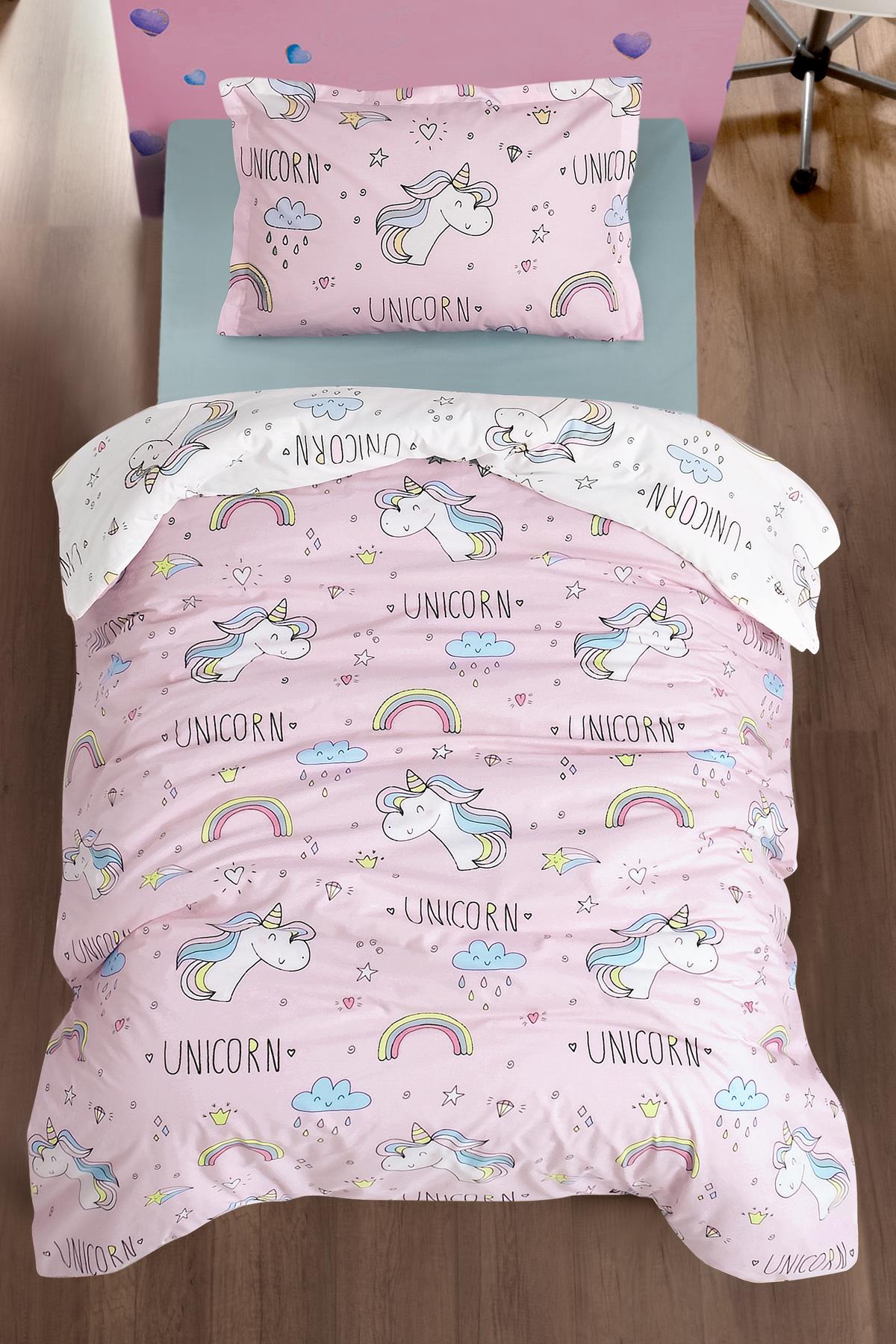 Nordqueen Ranforce %100 Pamuk Tek Kişilik Nevresim Seti Unicorn v1 Pembe