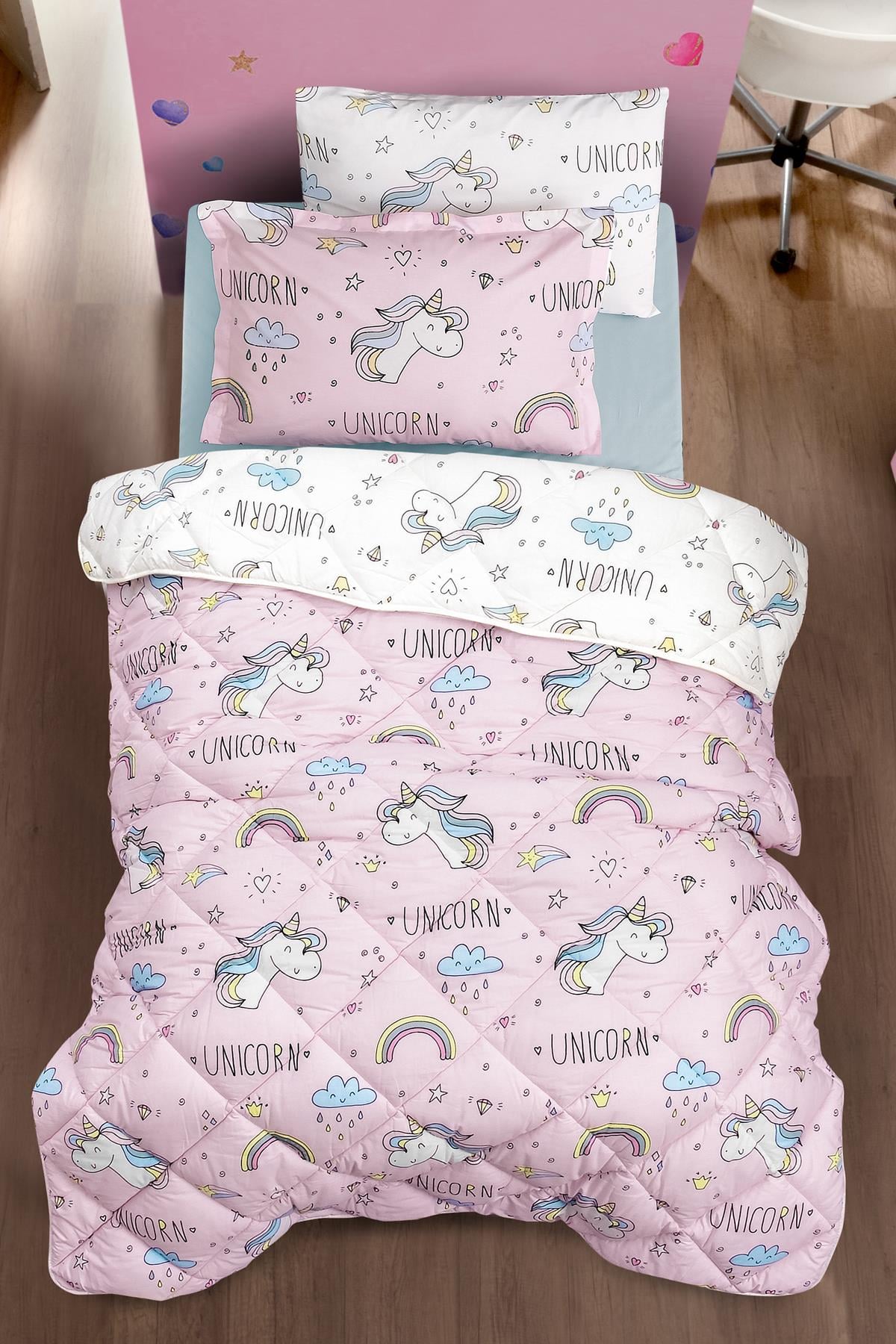 Nordqueen Ranforce %100 Pamuk Tek Kişilik Uyku Seti̇ Unicorn v1 Pembe