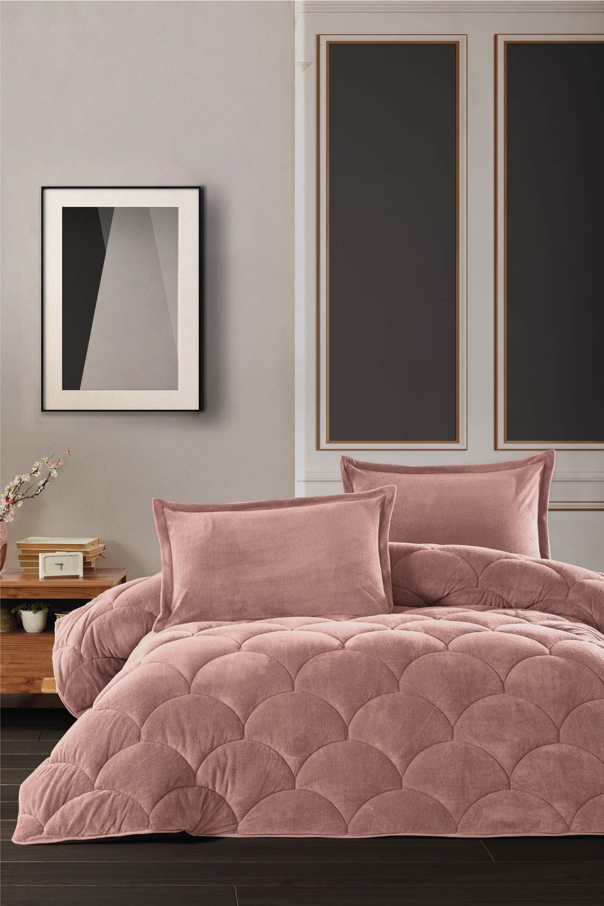 Wellsoft Yorgan Çift Kişilik Fluffy V7 Somon