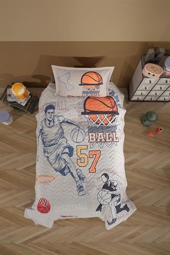Clasy Ranforce %100 Pamuk Tek Kişilik Dört Mevsim Set Basketball V1 Bej