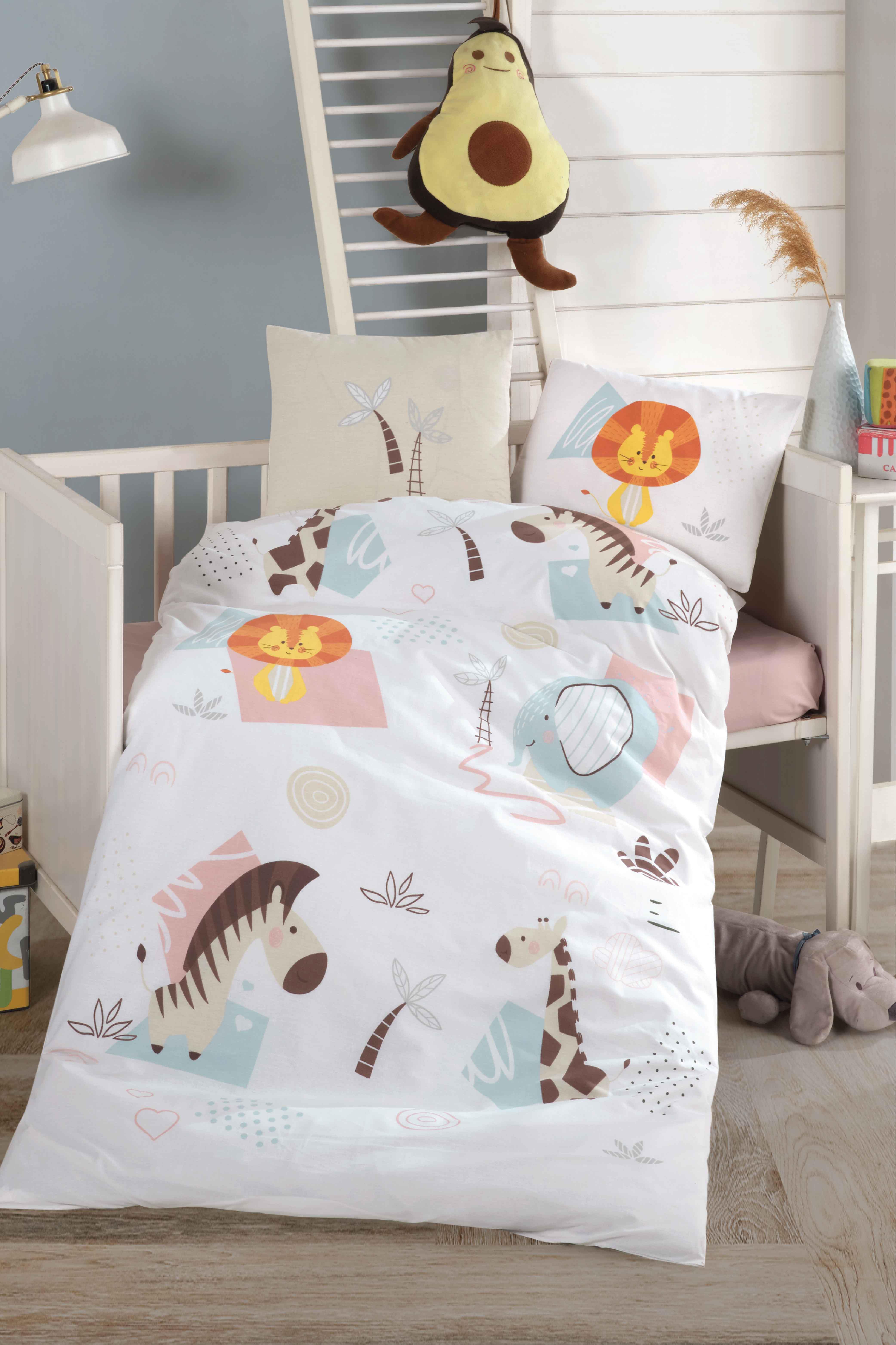 Clasy Ranforce %100 Pamuk Bebek Nevresim Takımı Sweet Zoo V1 Bej