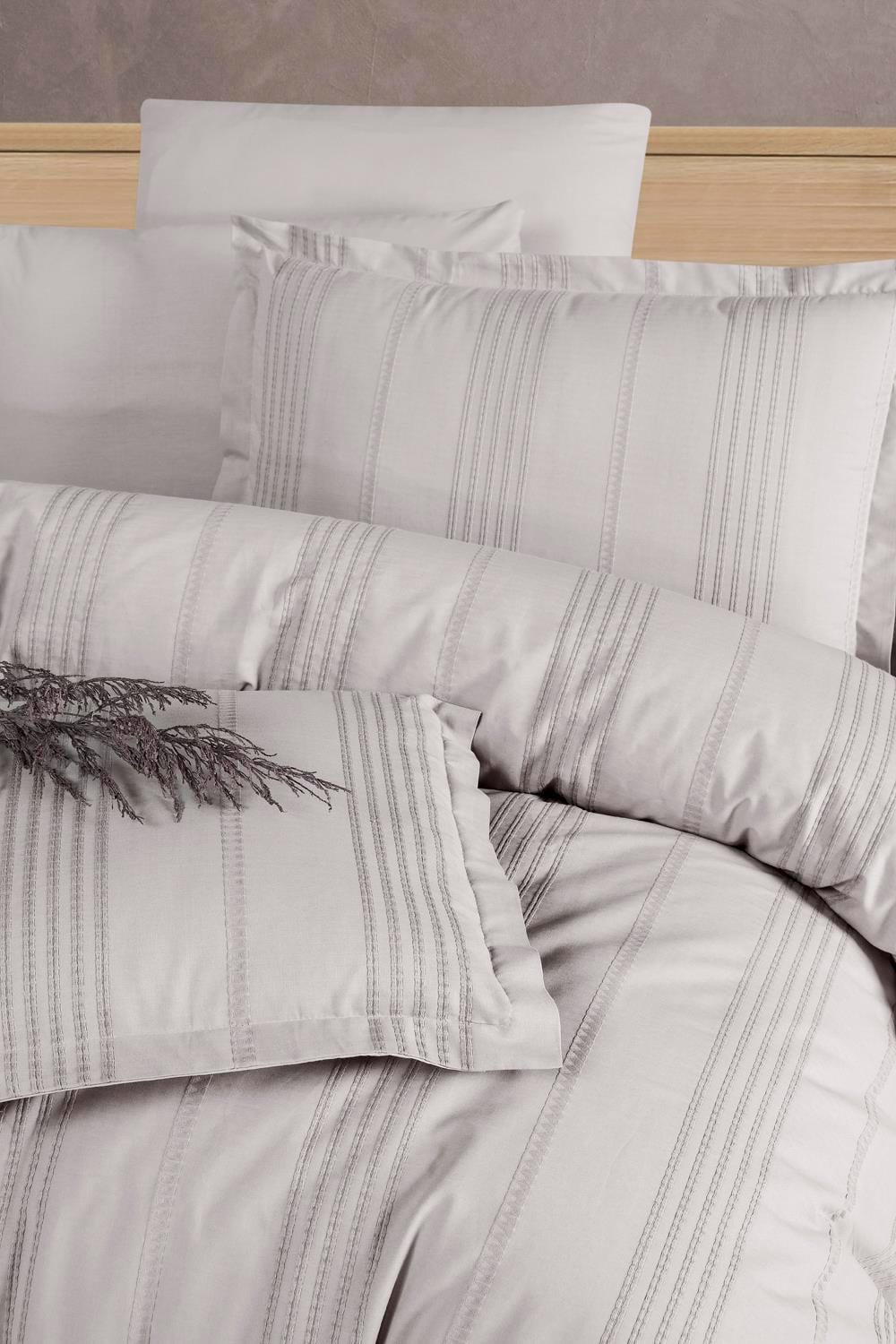 Clasy Ranforce %100 Pamuk Butik Nevresim Takımı Çift Kişilik Arakis V6 Açık Gri