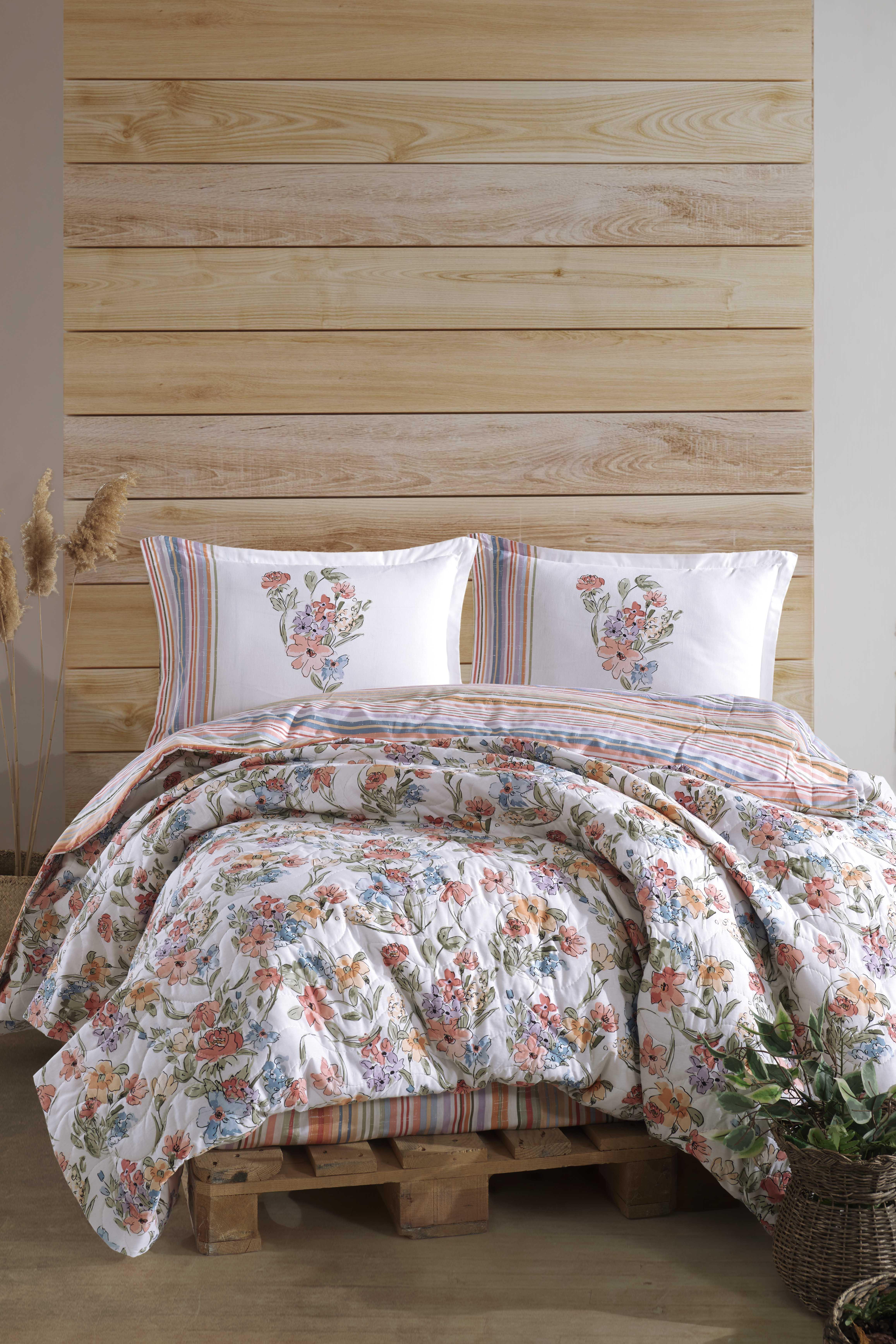 Clasy Ranforce %100 Pamuk Çift Kişilik Dört Mevsim Set Zemi V1 Pudra