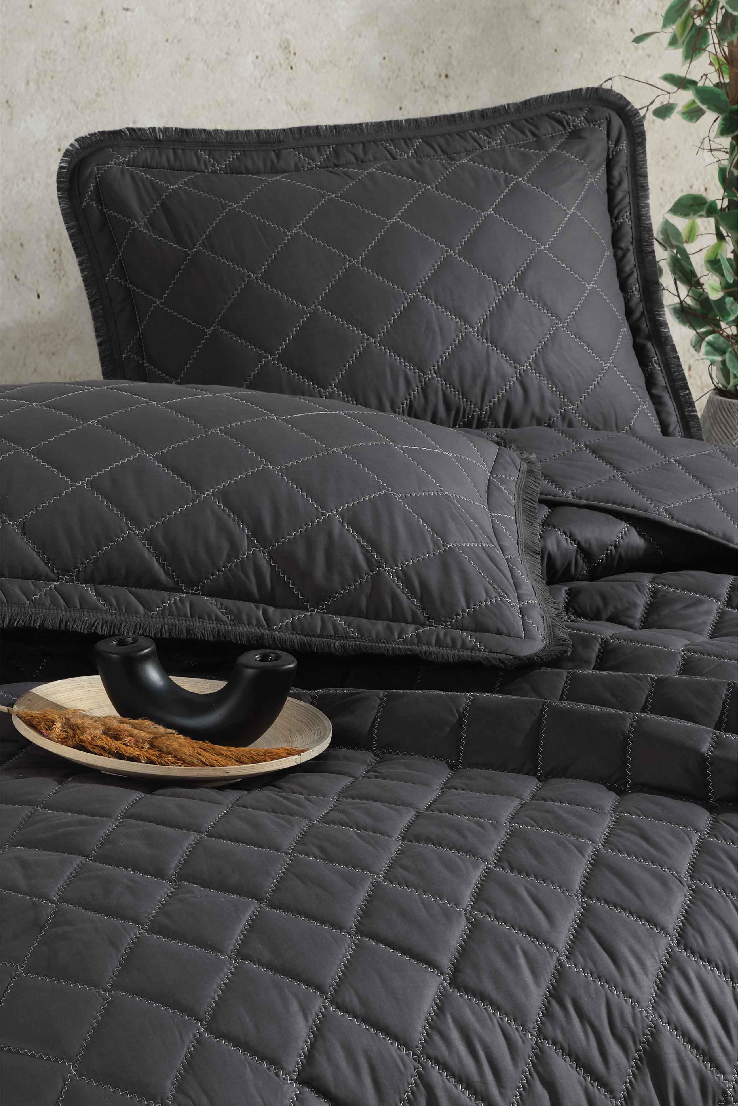 Clasy Ranforce %100 Pamuk Çift Kişilik Yatak Örtüsü Seti Tafana V1 Antrasit