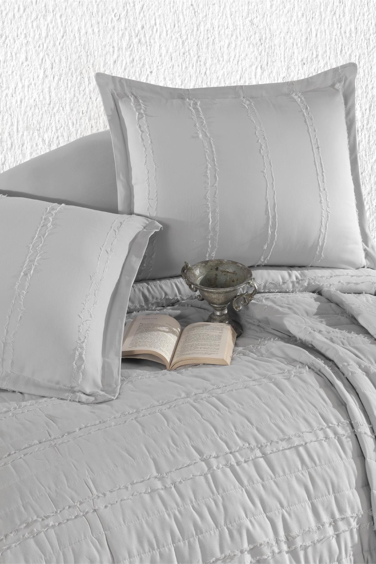 Clasy Ranforce %100 Pamuk Çift Kişilik Yatak Örtüsü Seti Avola V3 Gri