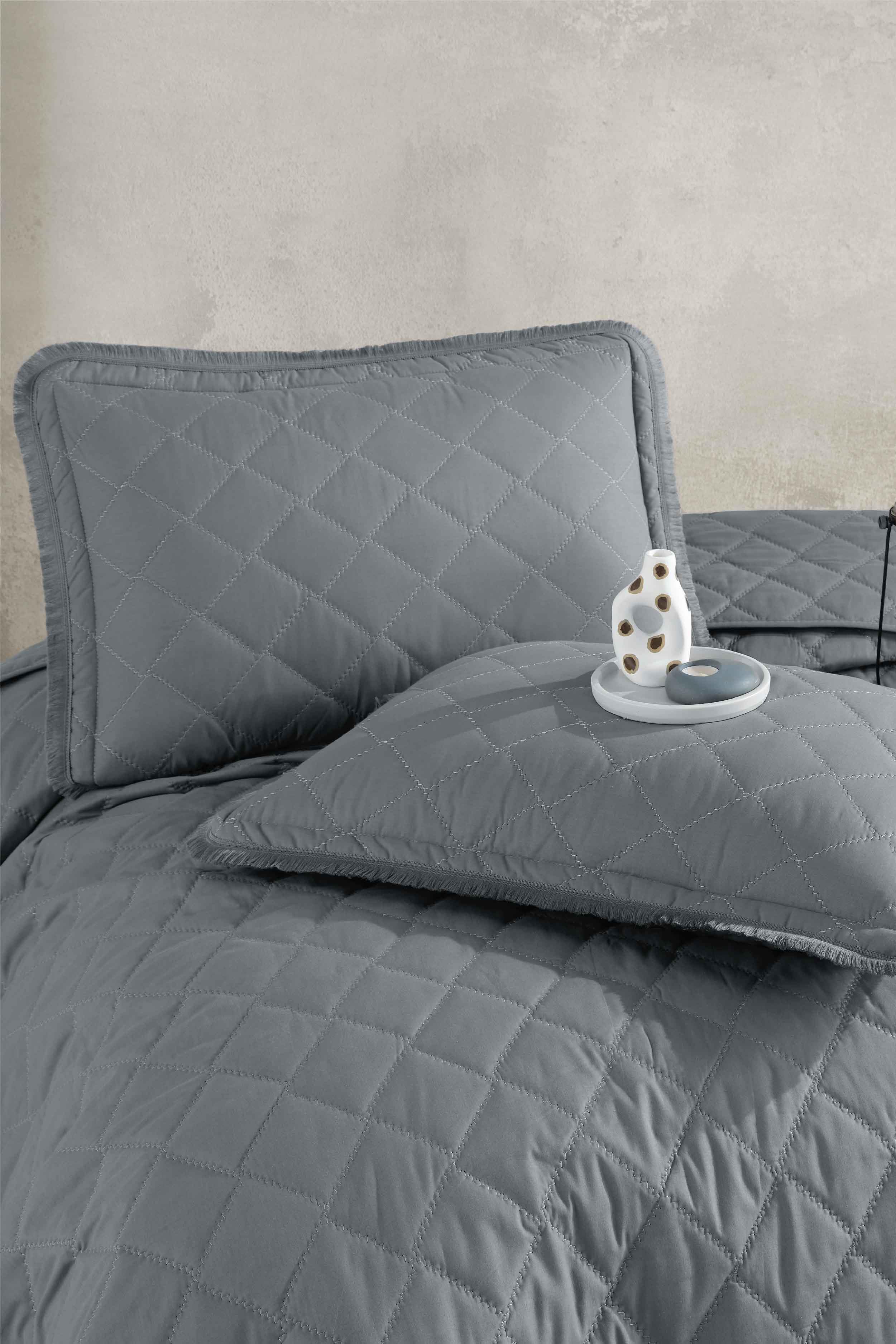 Clasy Ranforce %100 Pamuk Çift Kişilik Yatak Örtüsü Seti Tafana V6 Gri