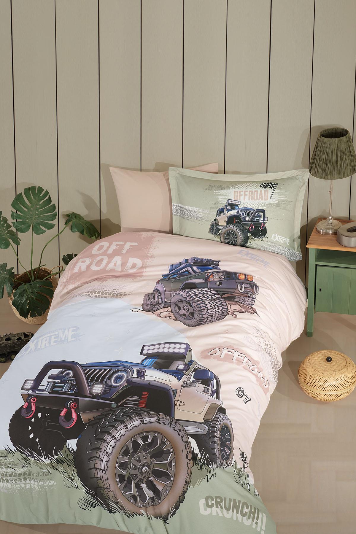 Clasy Ranforce %100 Pamuk Nevresim Takımı Tek Kişilik Offroad V1 Bej