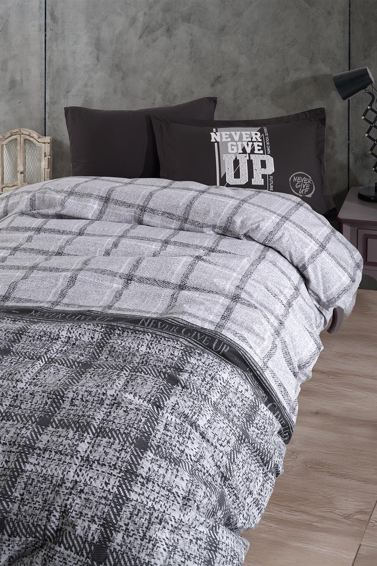 Clasy Ranforce %100 Pamuk Nevresim Takımı Tek Kişilik Give Up V1 Antrasit