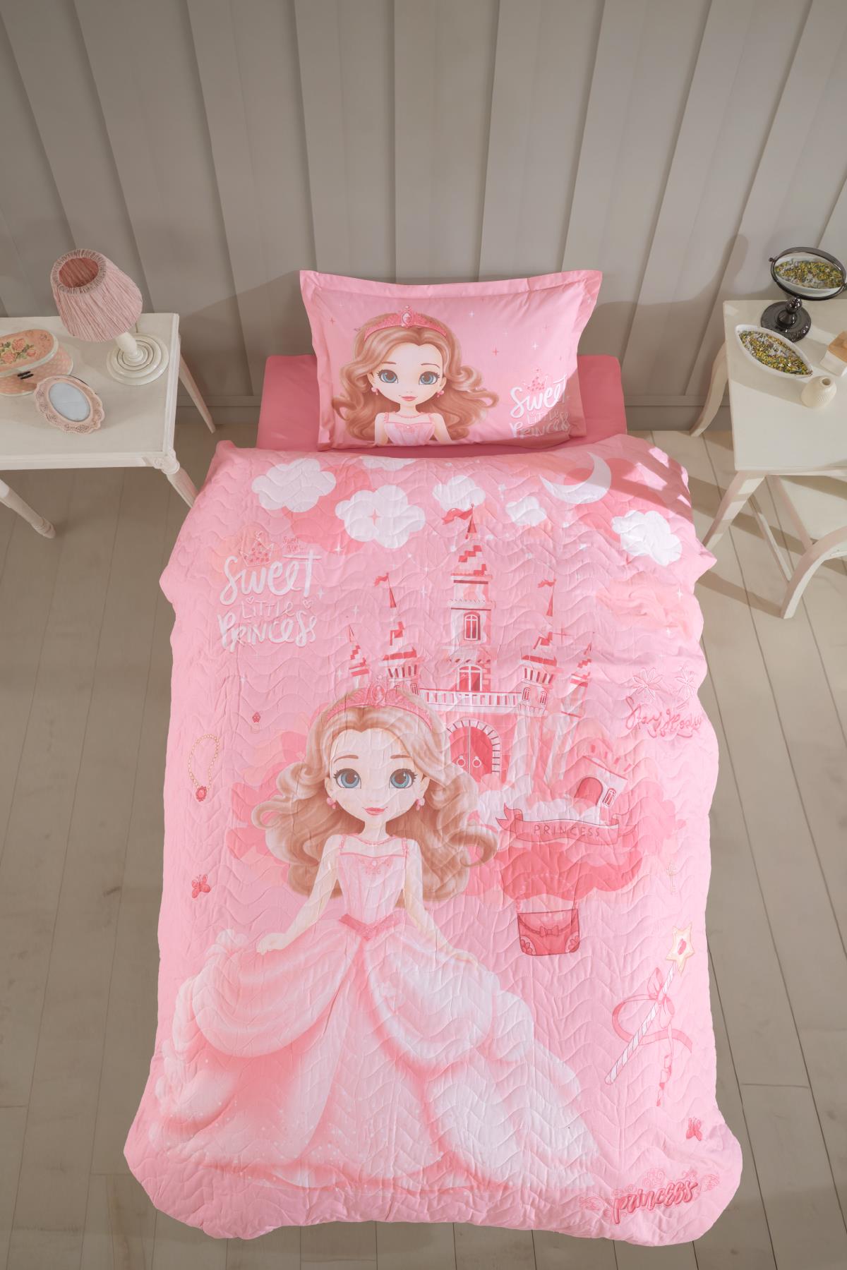 Clasy Ranforce %100 Pamuk Tek Kişilik Dört Mevsim Set Sweet Princess V1 Pudra