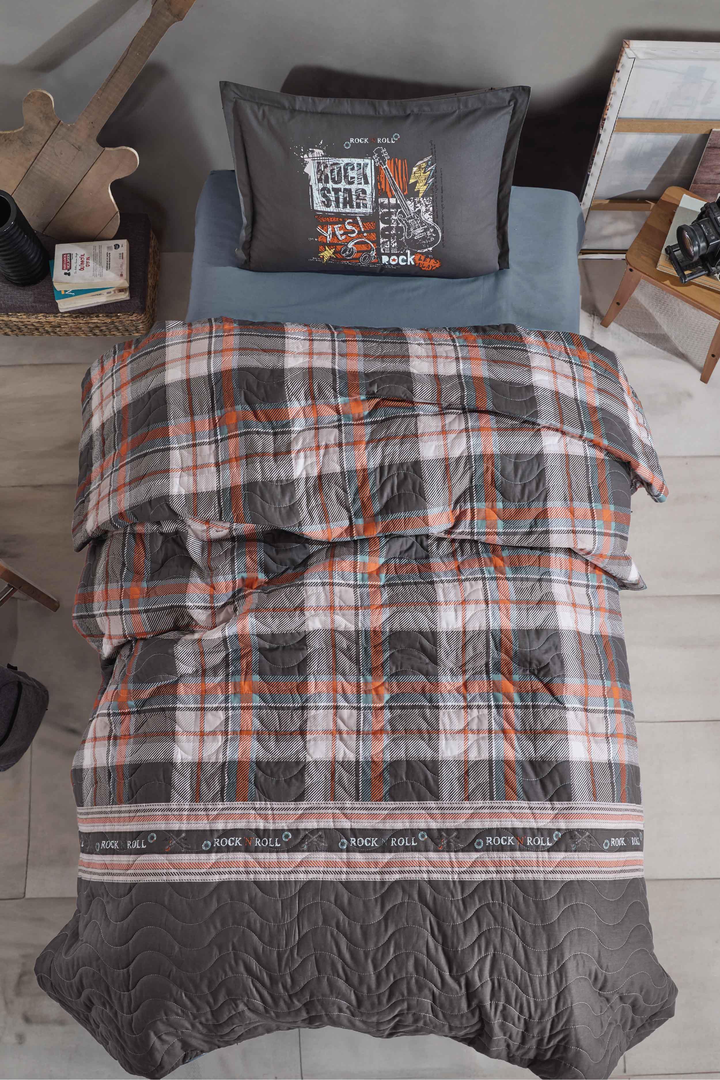 Clasy Ranforce %100 Pamuk Tek Kişilik Dört Mevsim Set Rock İn Roll V1 Gri