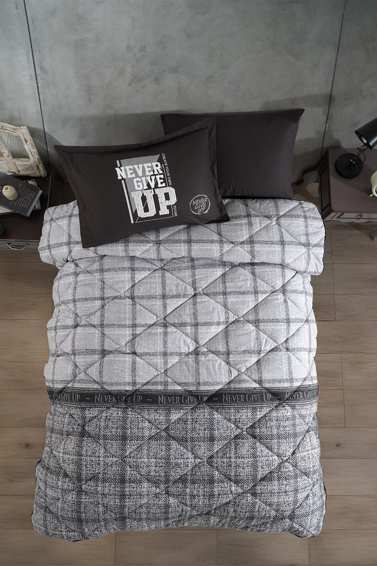 Clasy Ranforce %100 Pamuk Tek Kişilik Uyku Seti Give Up V1 Antrasit