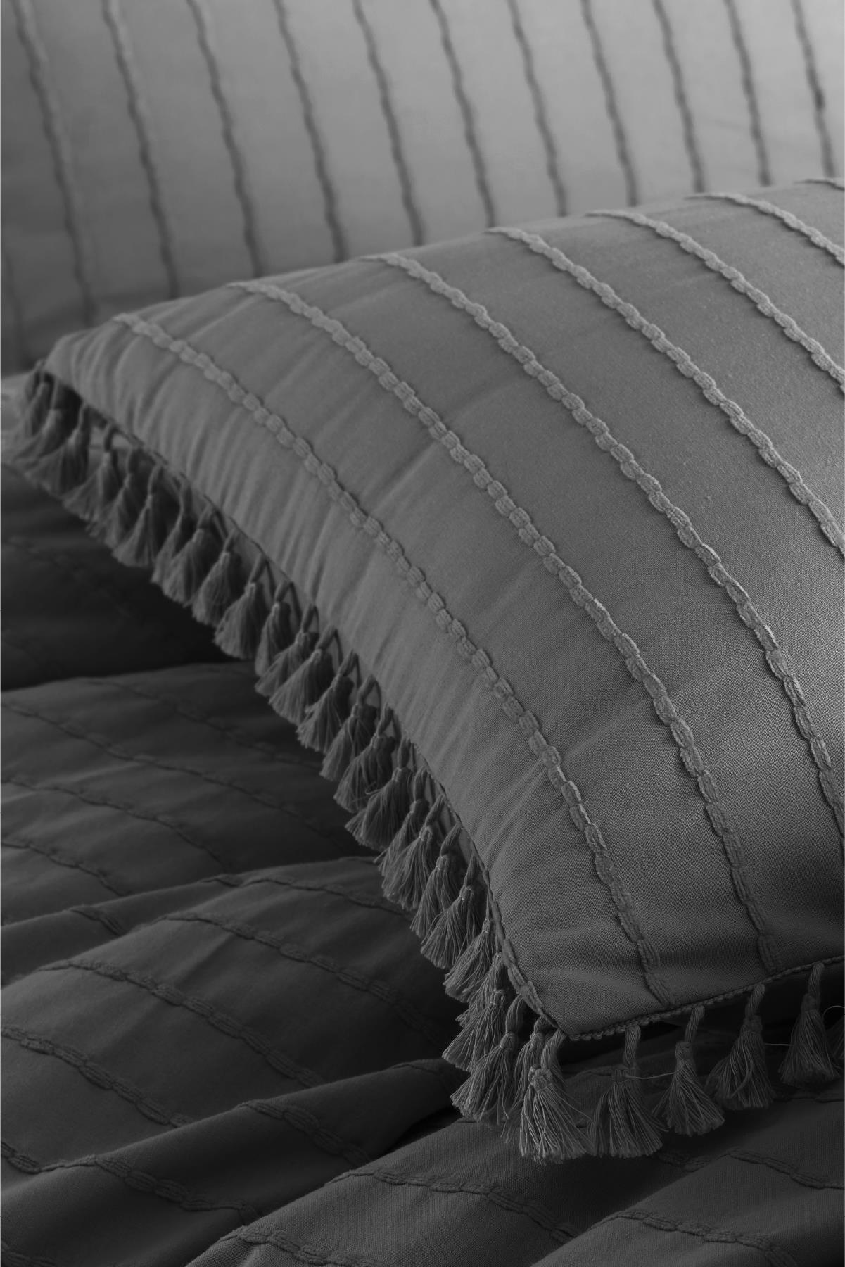 Nordqueen Ranforce %100 Pamuk Püsküllü Yastık Kılıfı 2'li 50x70 Cm Füme