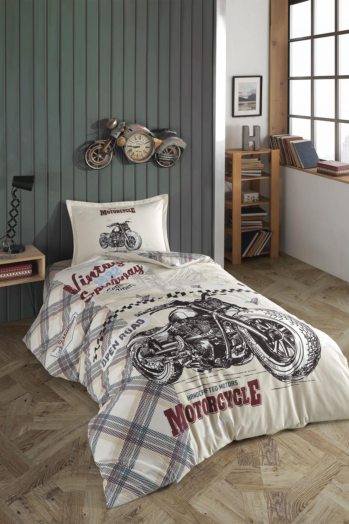 Nordqueen Ranforce %100 Pamuk Tek Kişilik Nevresim Seti Speedway V1 Bej