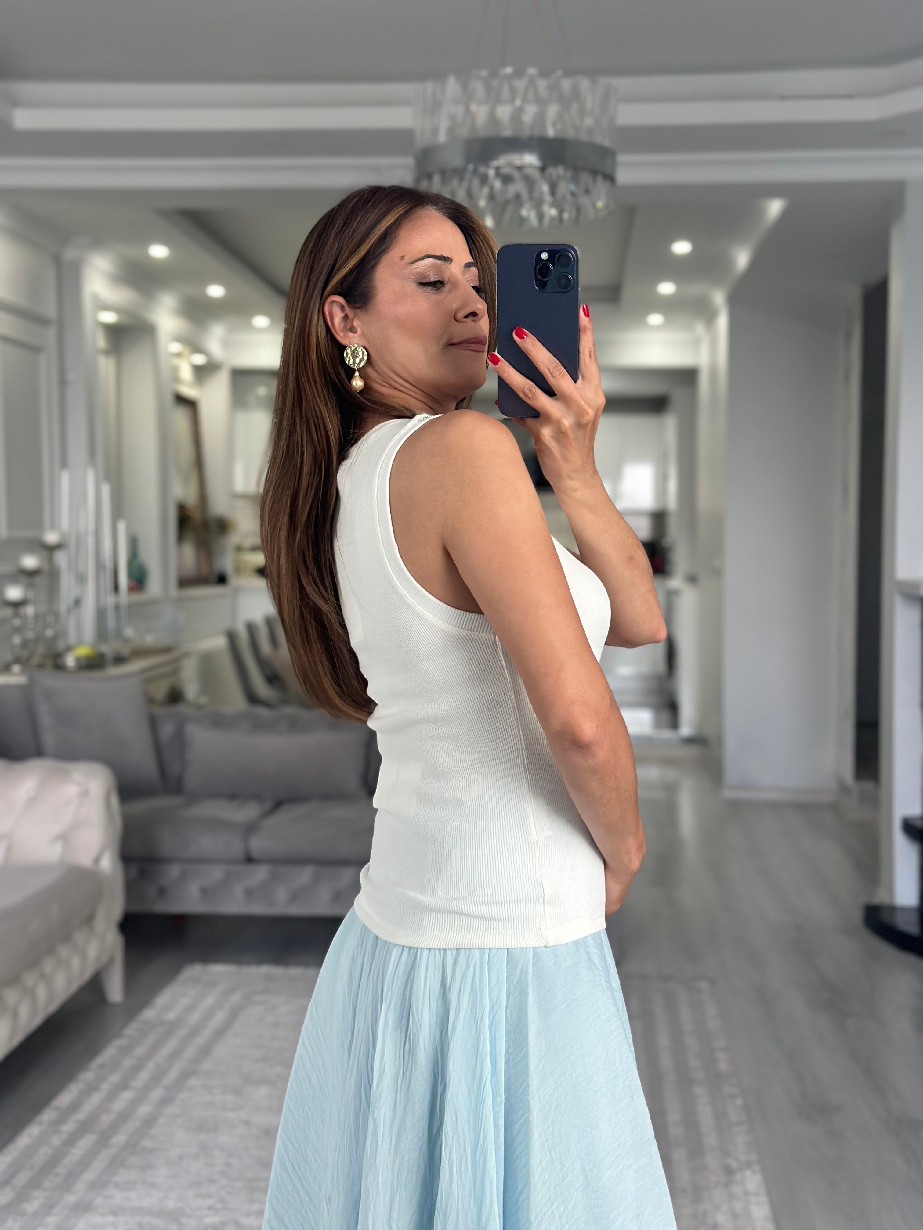 Açık Ekru Troklu Sıfır Kol Kaşkorse Kadın Body