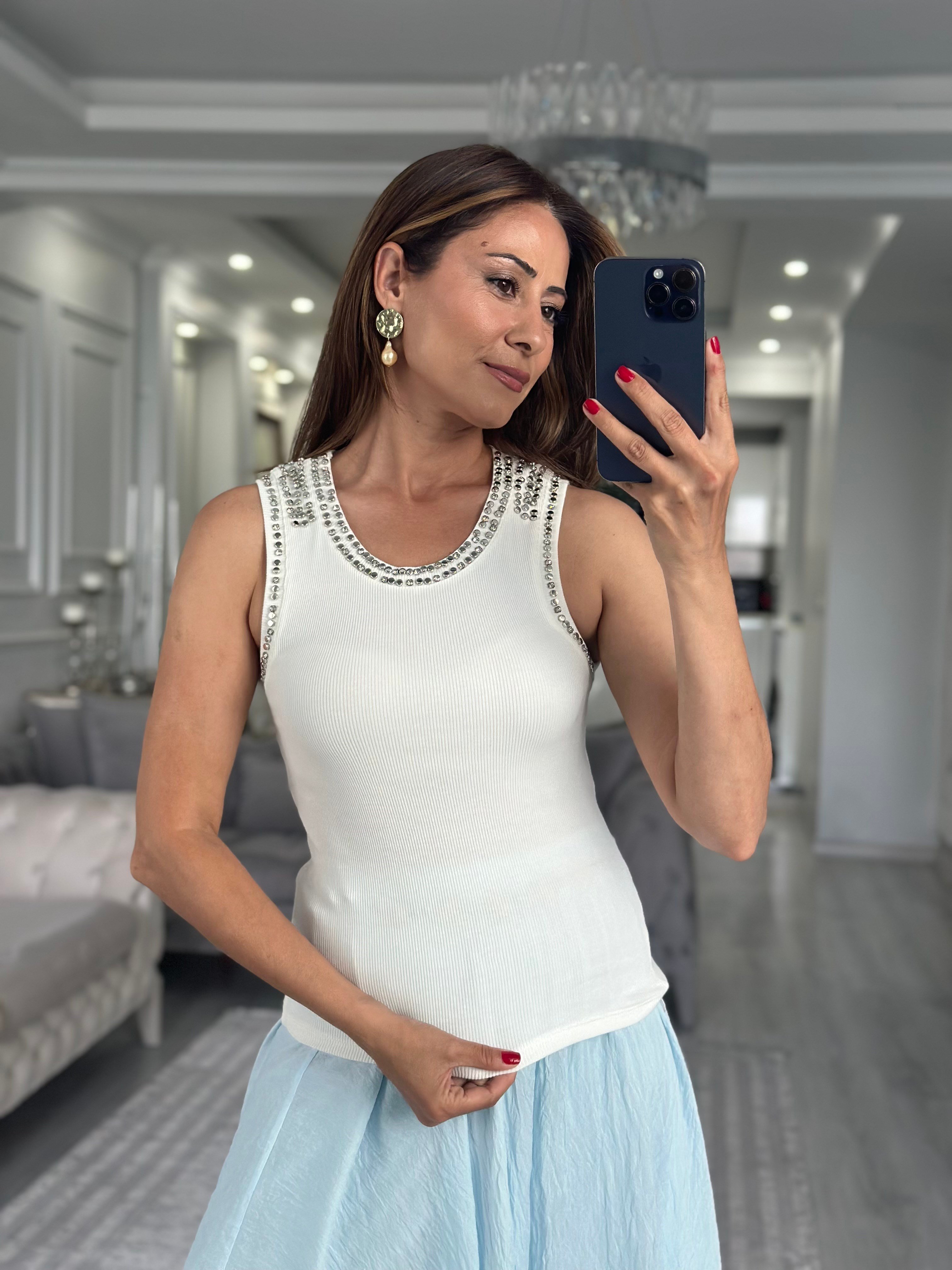 Açık Ekru Troklu Sıfır Kol Kaşkorse Kadın Body