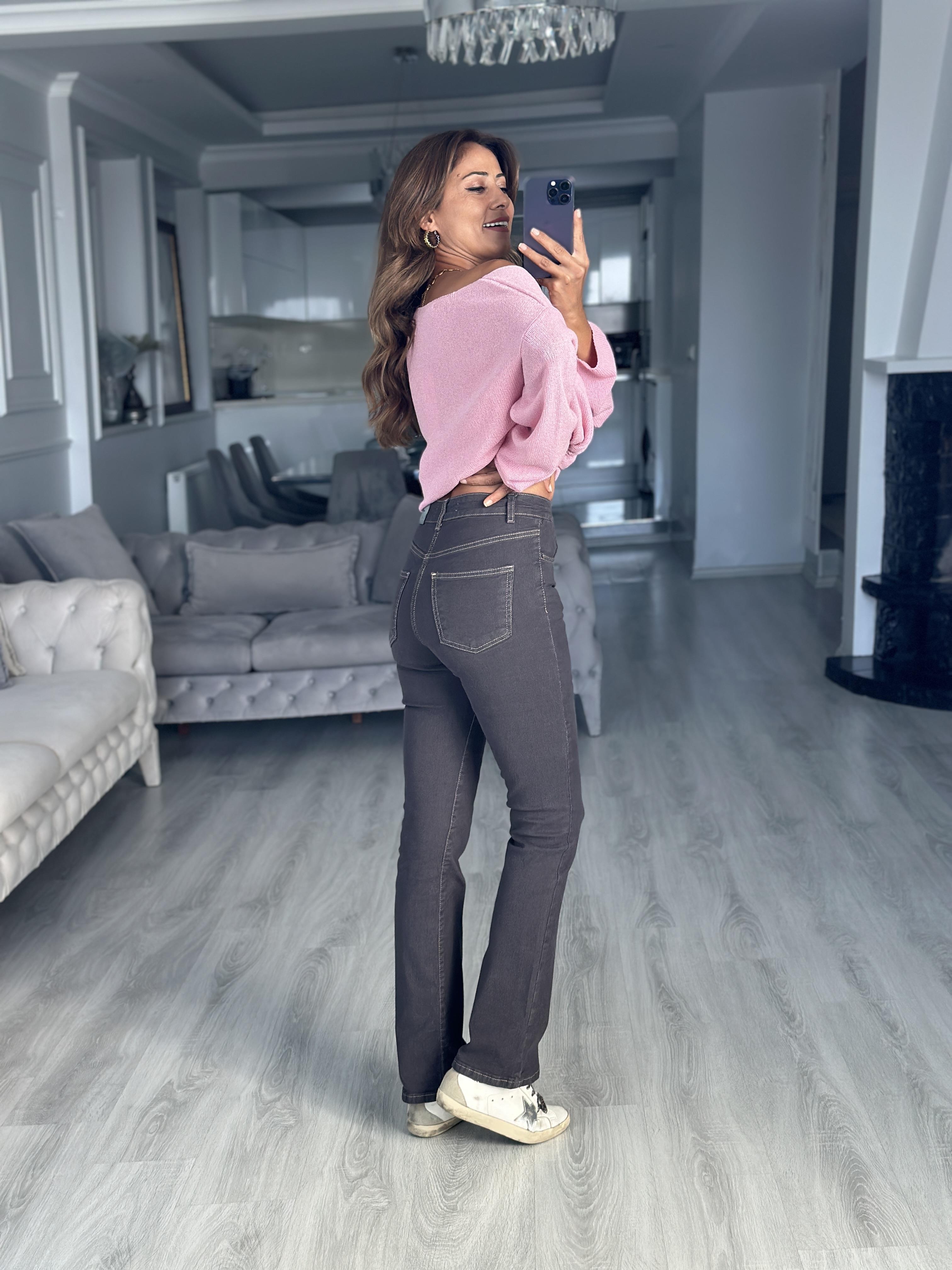 Antrasit Bootcut Flare Power Likra Kadın Jean Pantolon