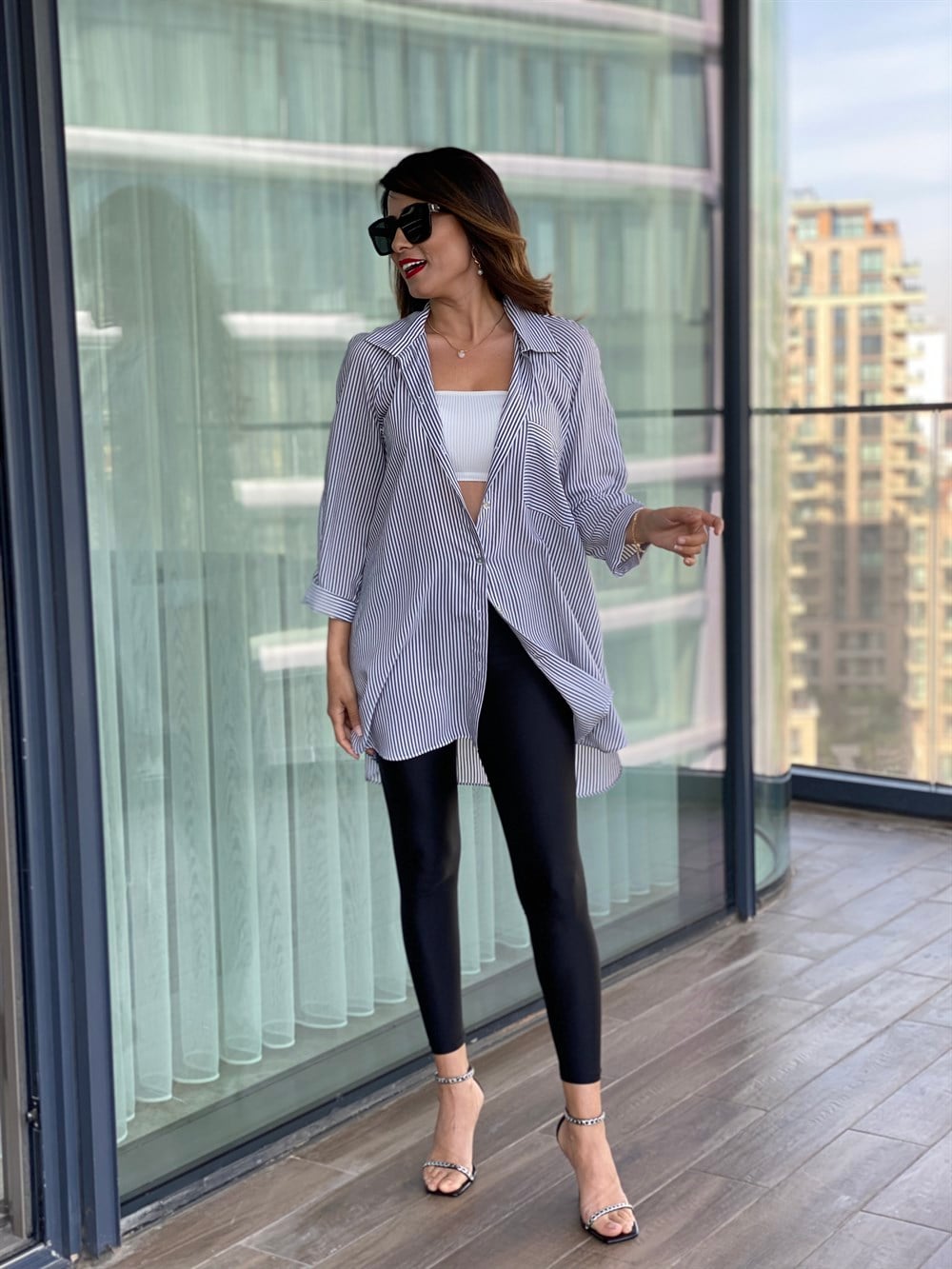 Antrasit Çizgili Orjinal Marka Gömlek