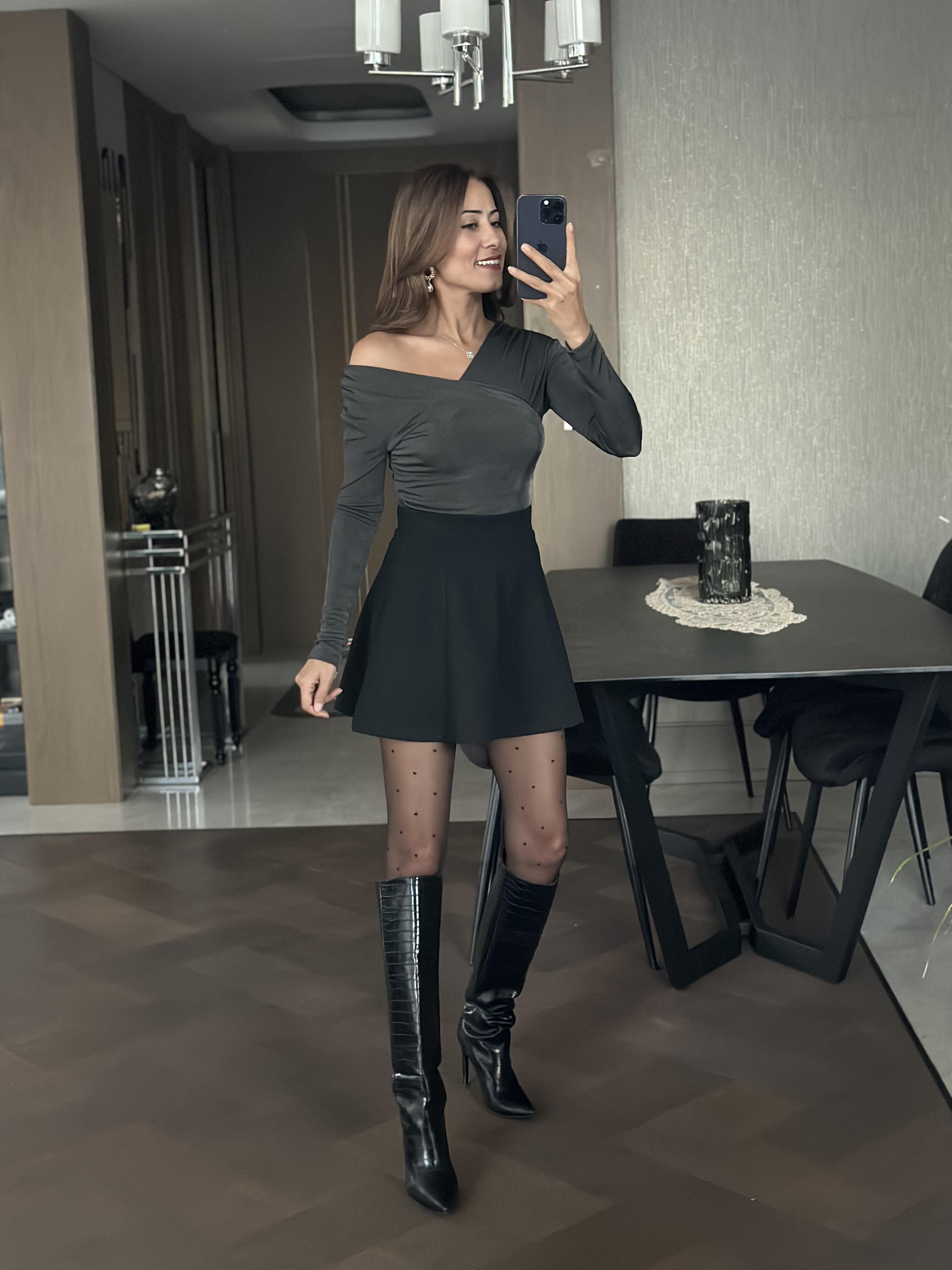 Antrasit Ön Ve Arka Kruvaze Yaka Yanları Büzgülü Buzzy Kadın Bluz