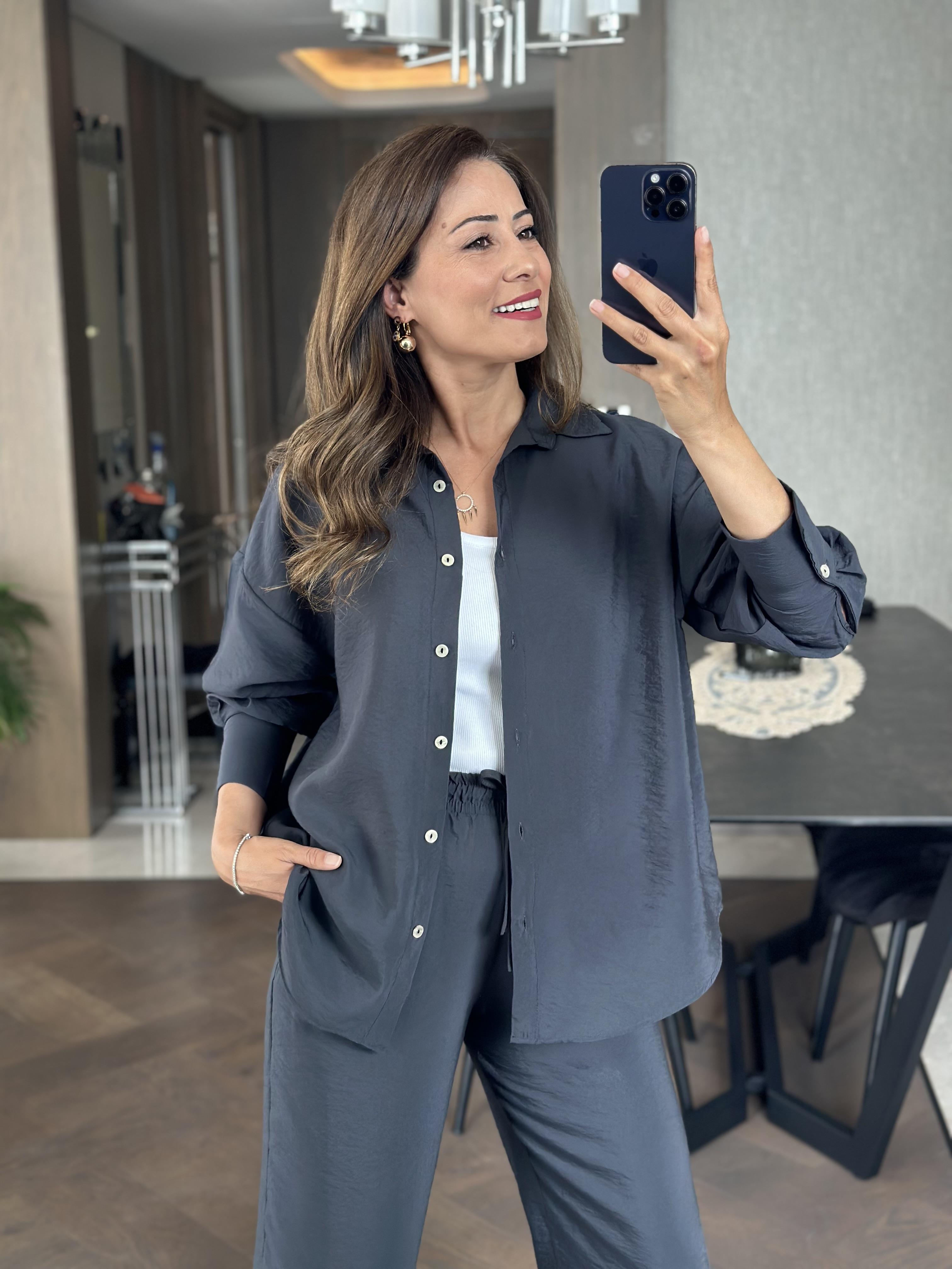 Antrasit Orjinal Marka Tnsel Gömlek Pantolon Kadın Alt Üst Takım