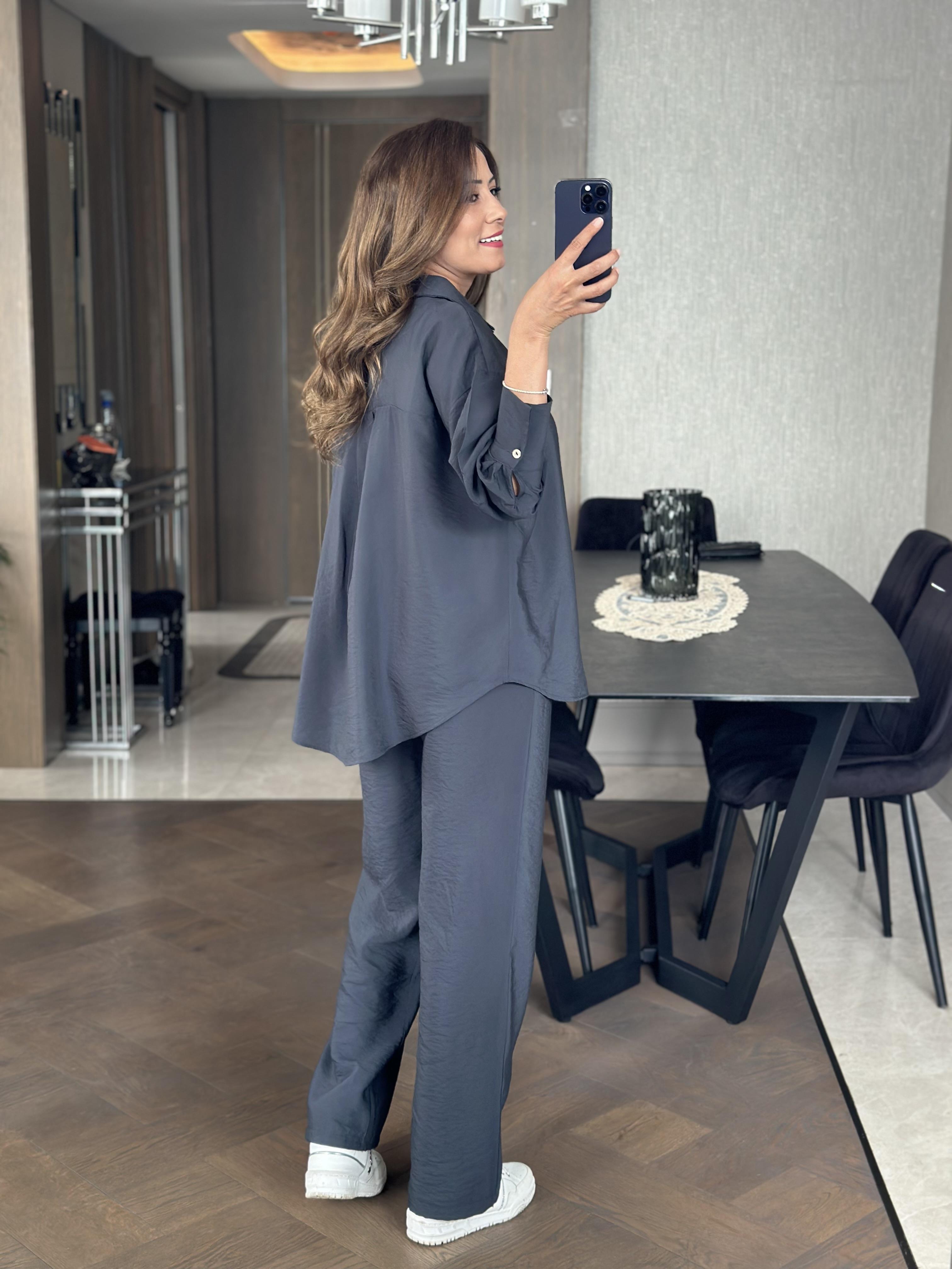 Antrasit Orjinal Marka Tnsel Gömlek Pantolon Kadın Alt Üst Takım