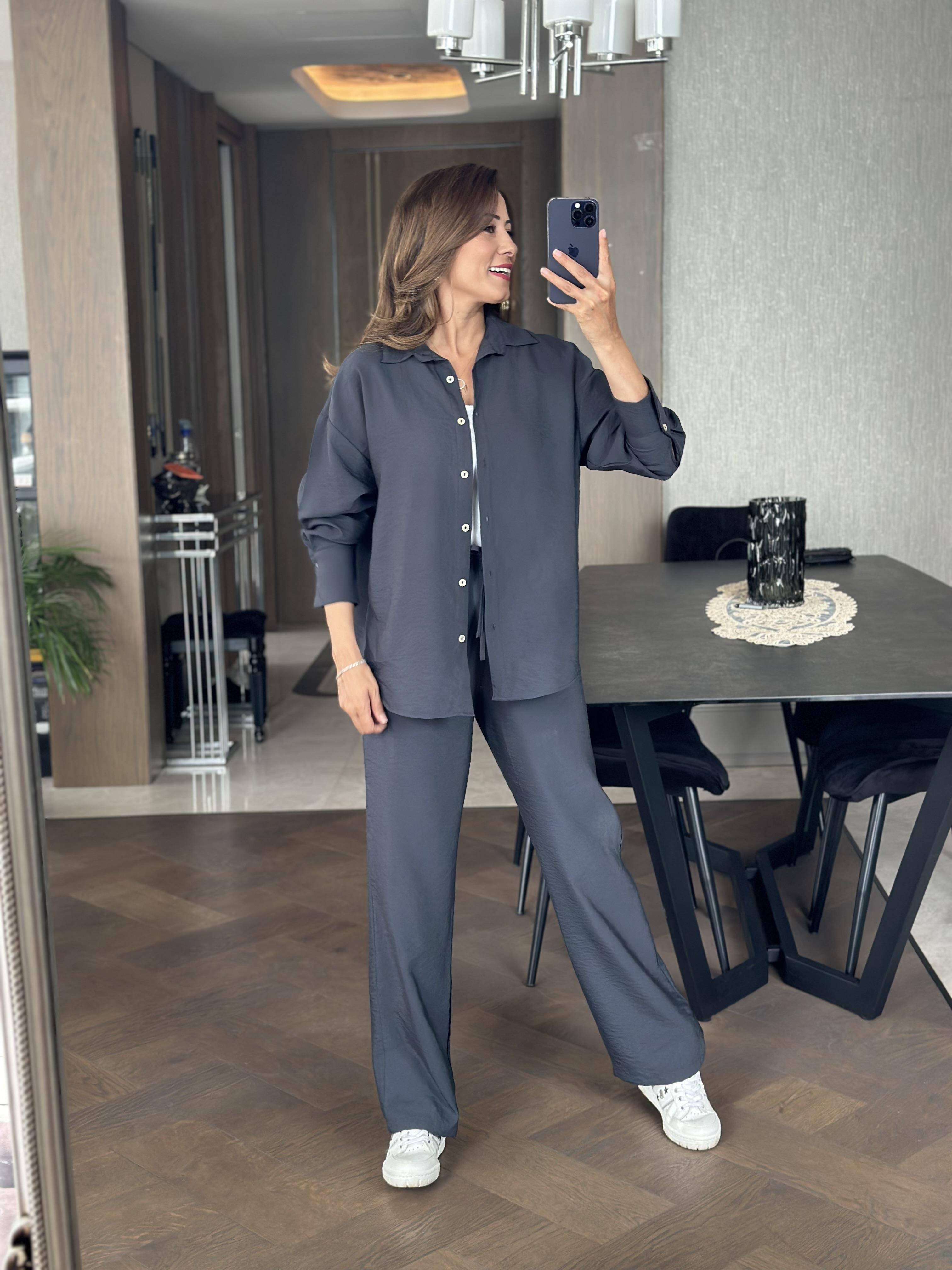 Antrasit Orjinal Marka Tnsel Gömlek Pantolon Kadın Alt Üst Takım