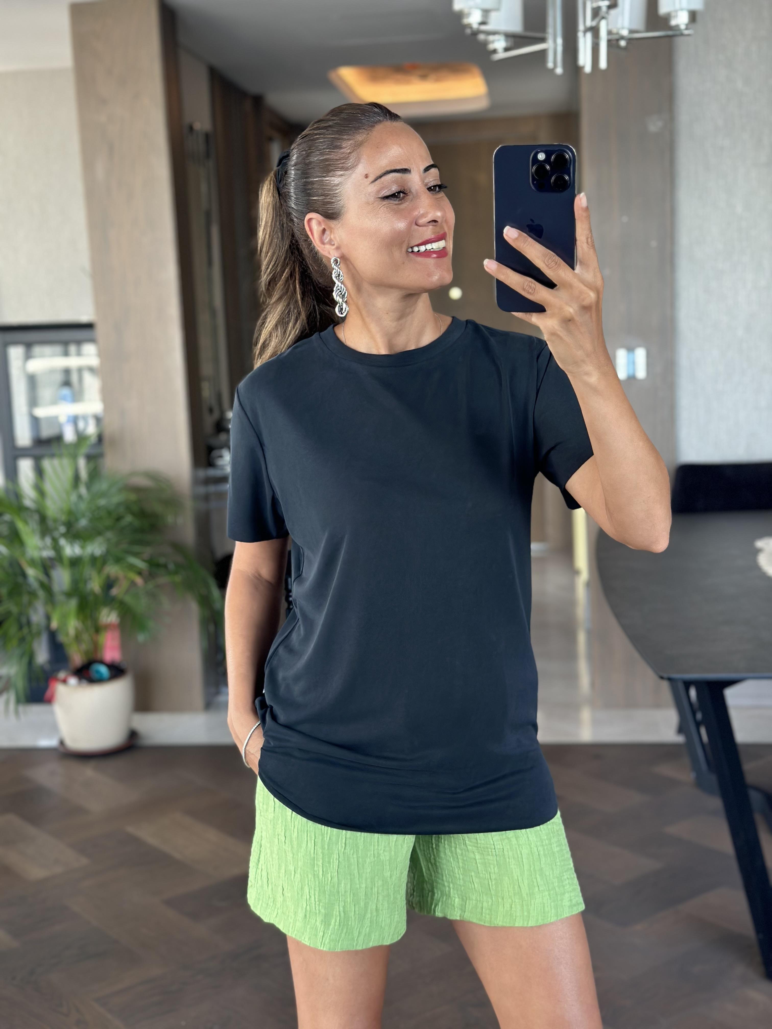 Antrasit Bisiklet Yaka Modal Kadın T-Shirt