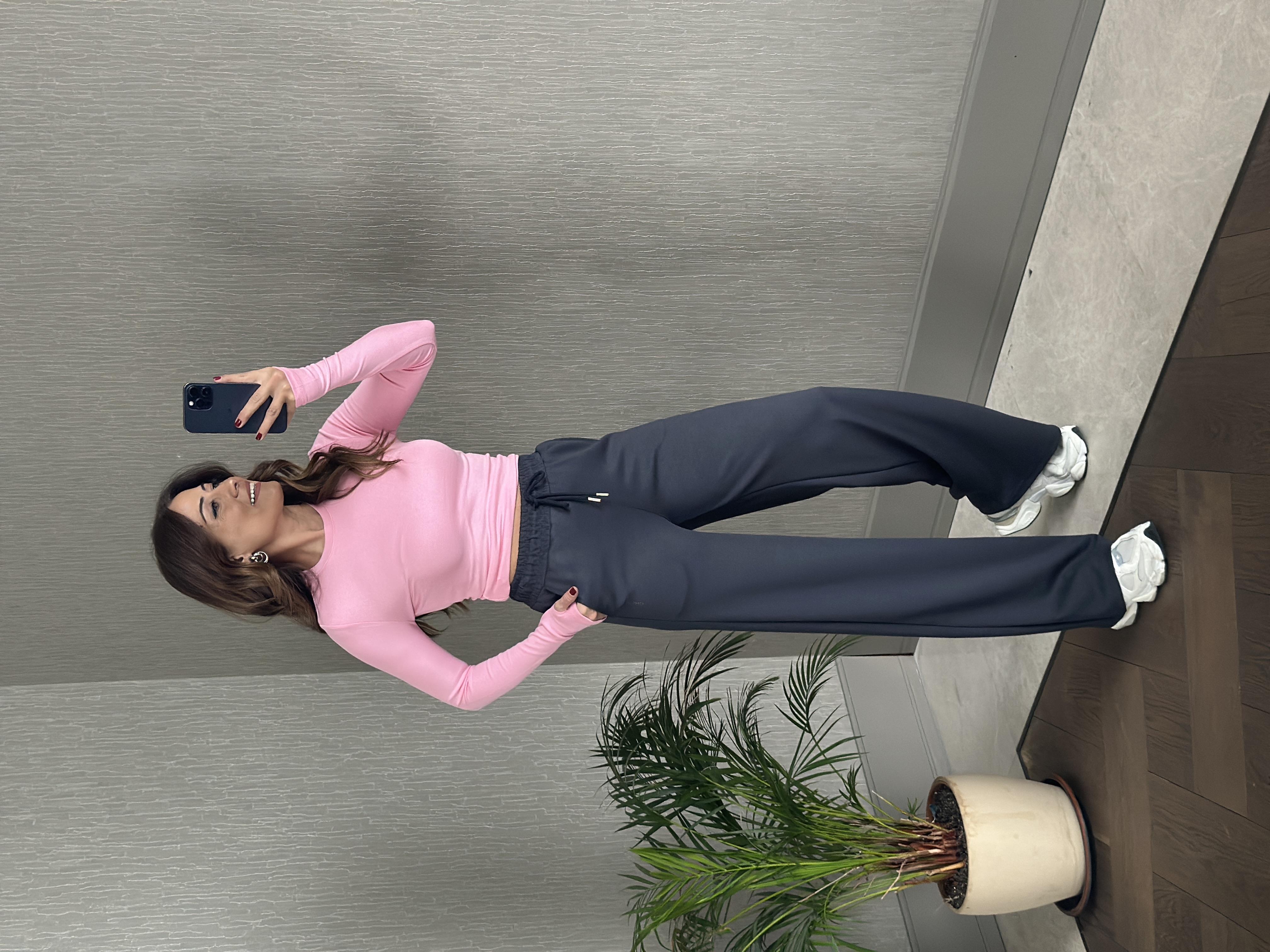 Antrasit Oysh Model Bol Paça Cepli Kadın Modal Eşofman Altı