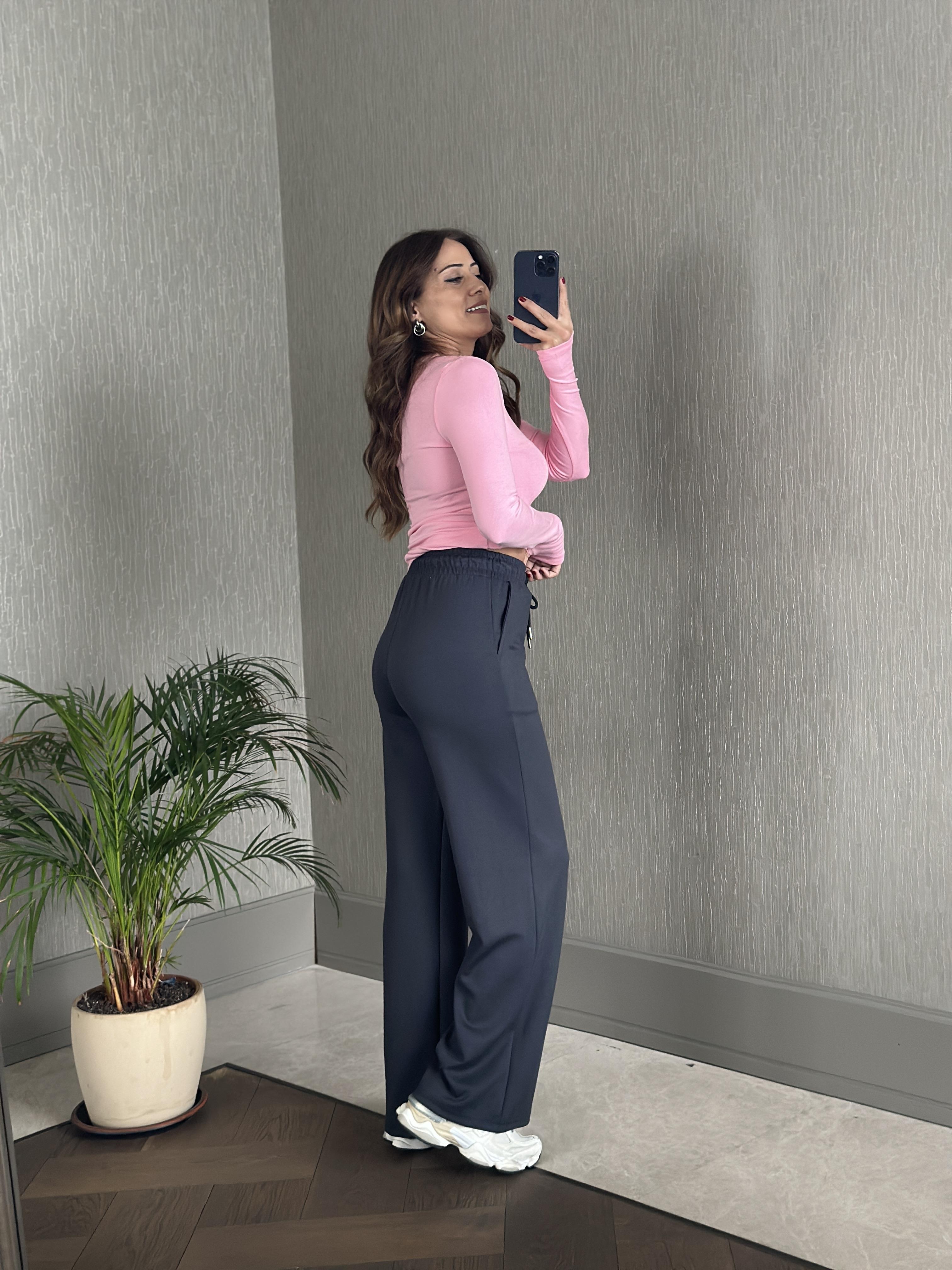 Antrasit Oysh Model Bol Paça Cepli Kadın Modal Eşofman Altı