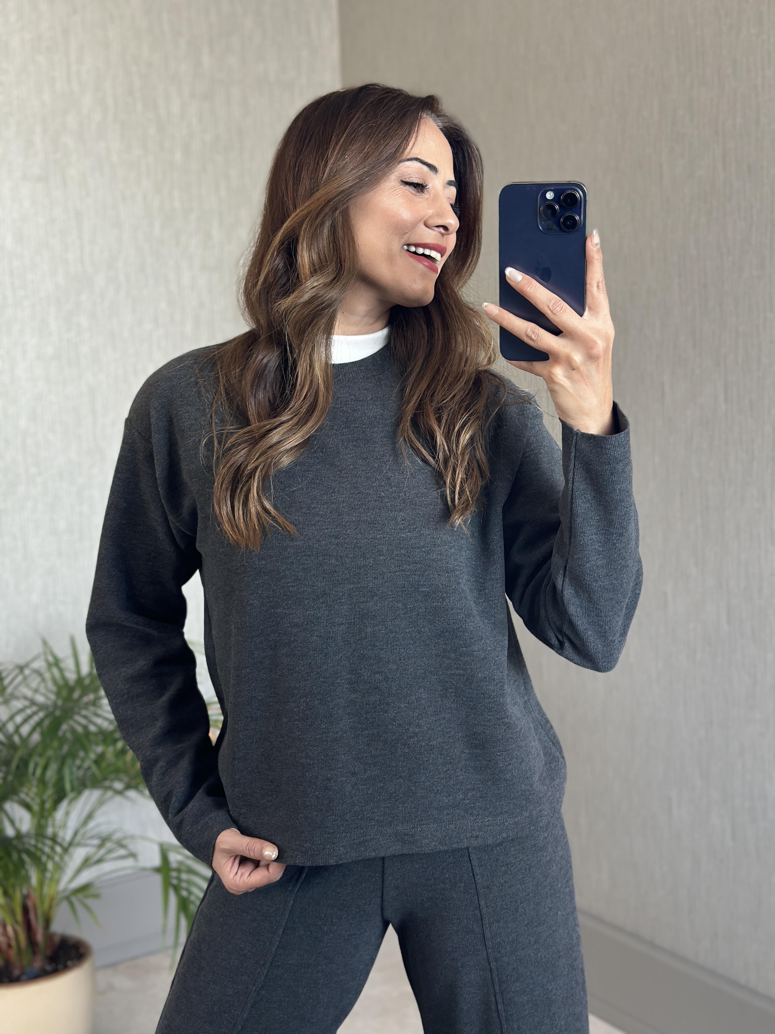 Antrasit Selanik Eteği Ve Paçası Kesik Sweatshirt Pantolon Kadın Alt Üst Takım