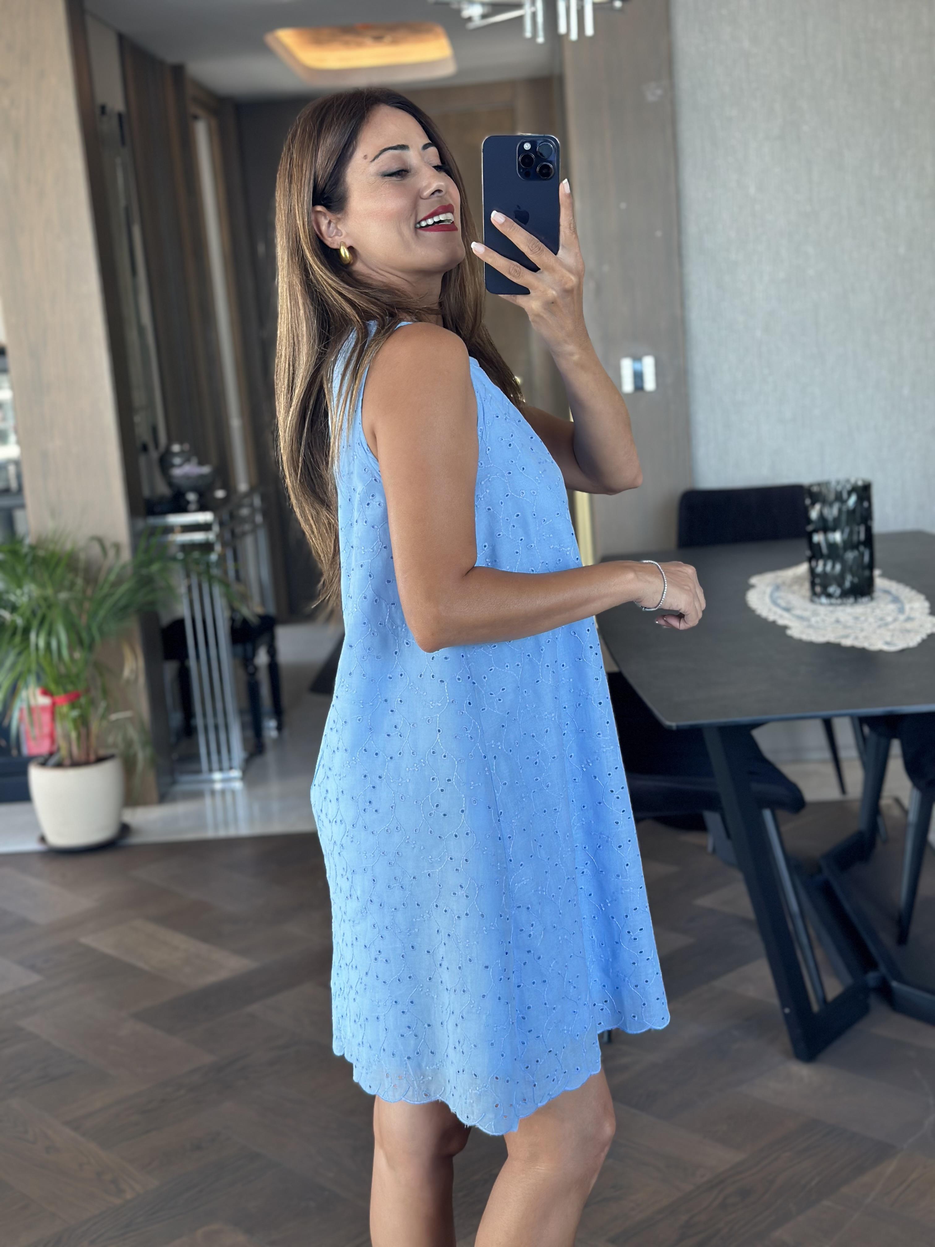 Bebe Mavi Fisto Ön Yakası Düğme Detay Kadın Çan Elbise