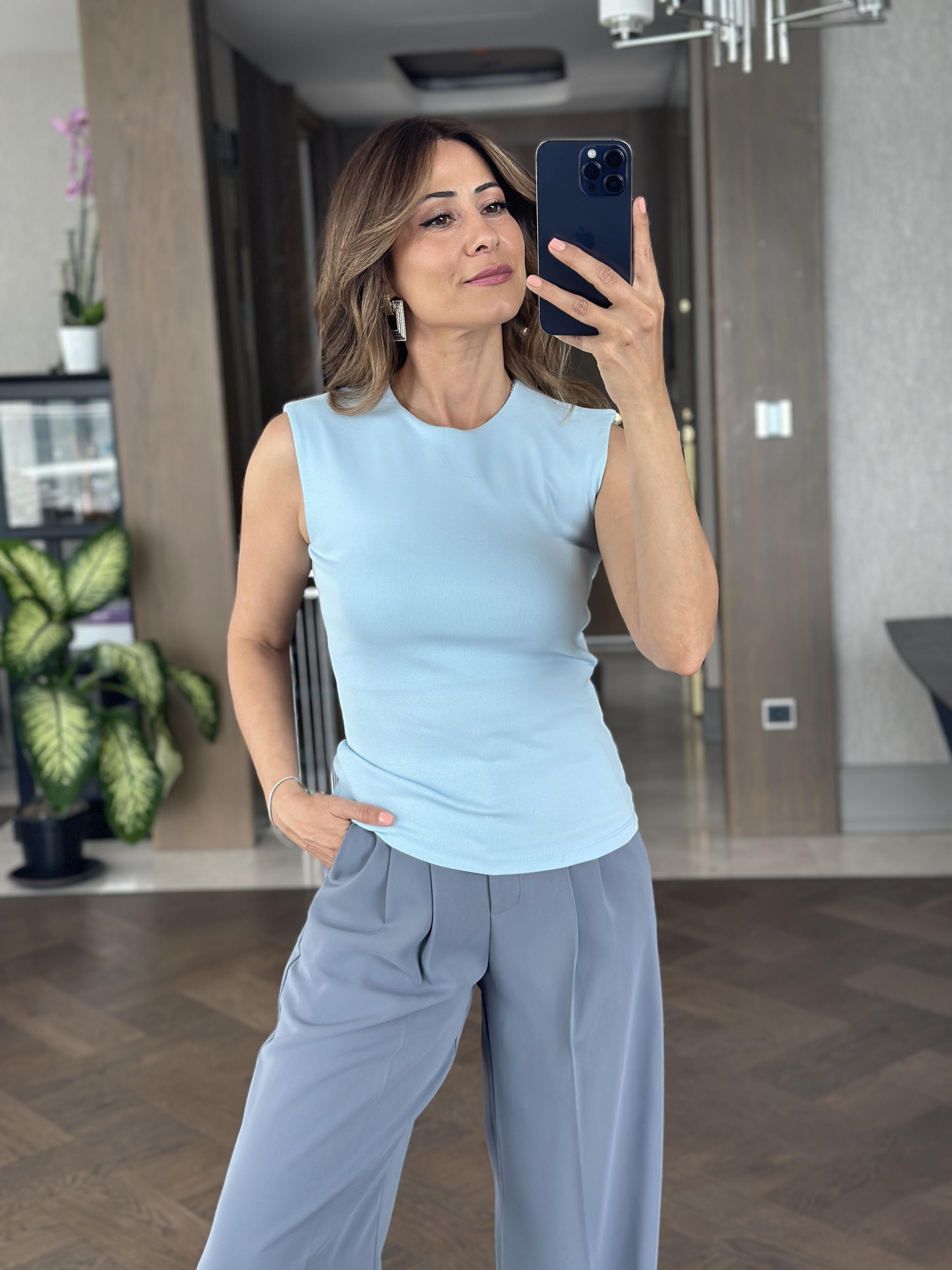 Bebe Mavi Önü Çift Katlı Bisiklet Yaka Sıfır Kol Kadın Body