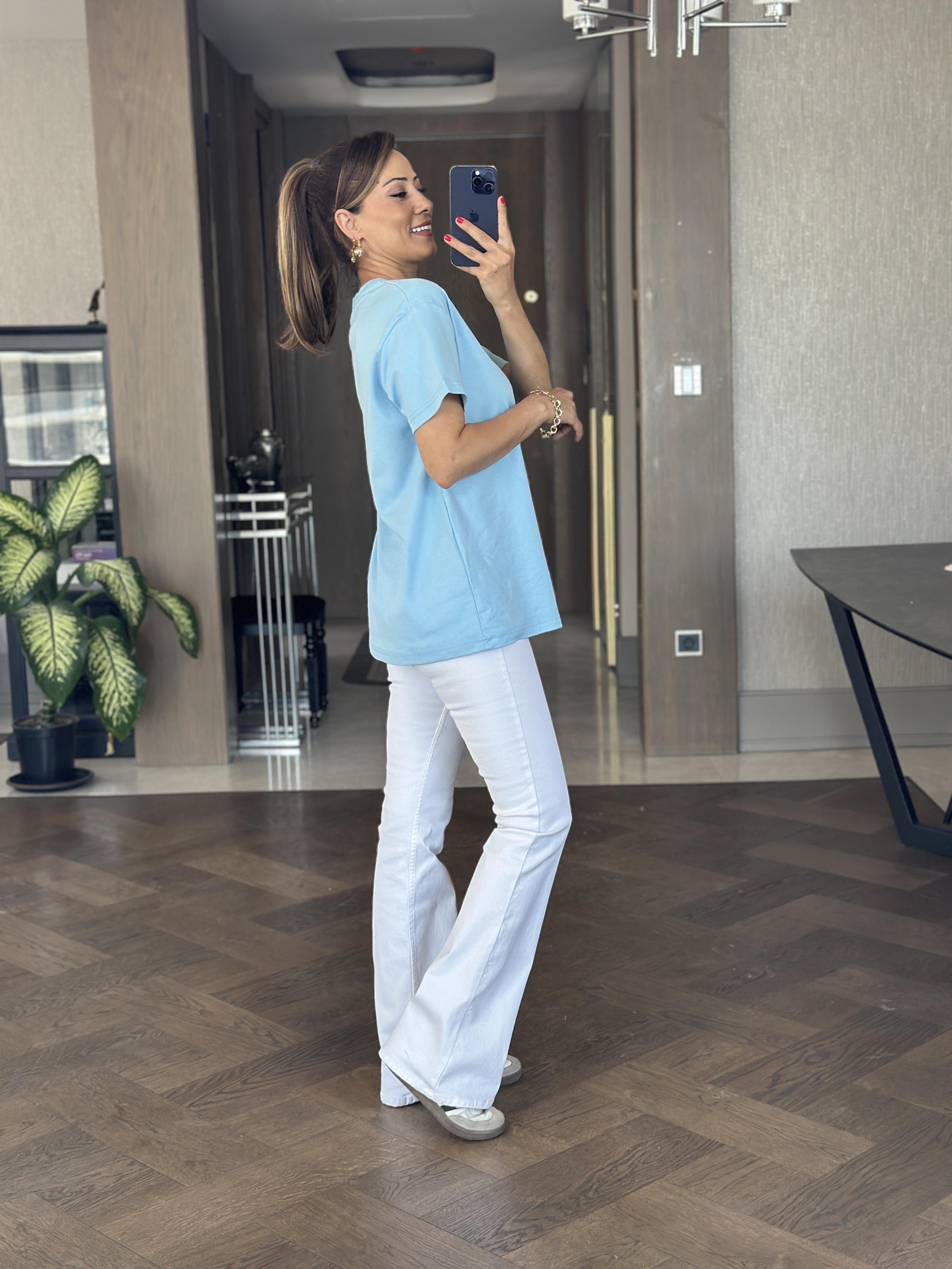 Bebe Mavi Prd Üçgen Logolu Bisiklet Yaka Kadın T-Shirt