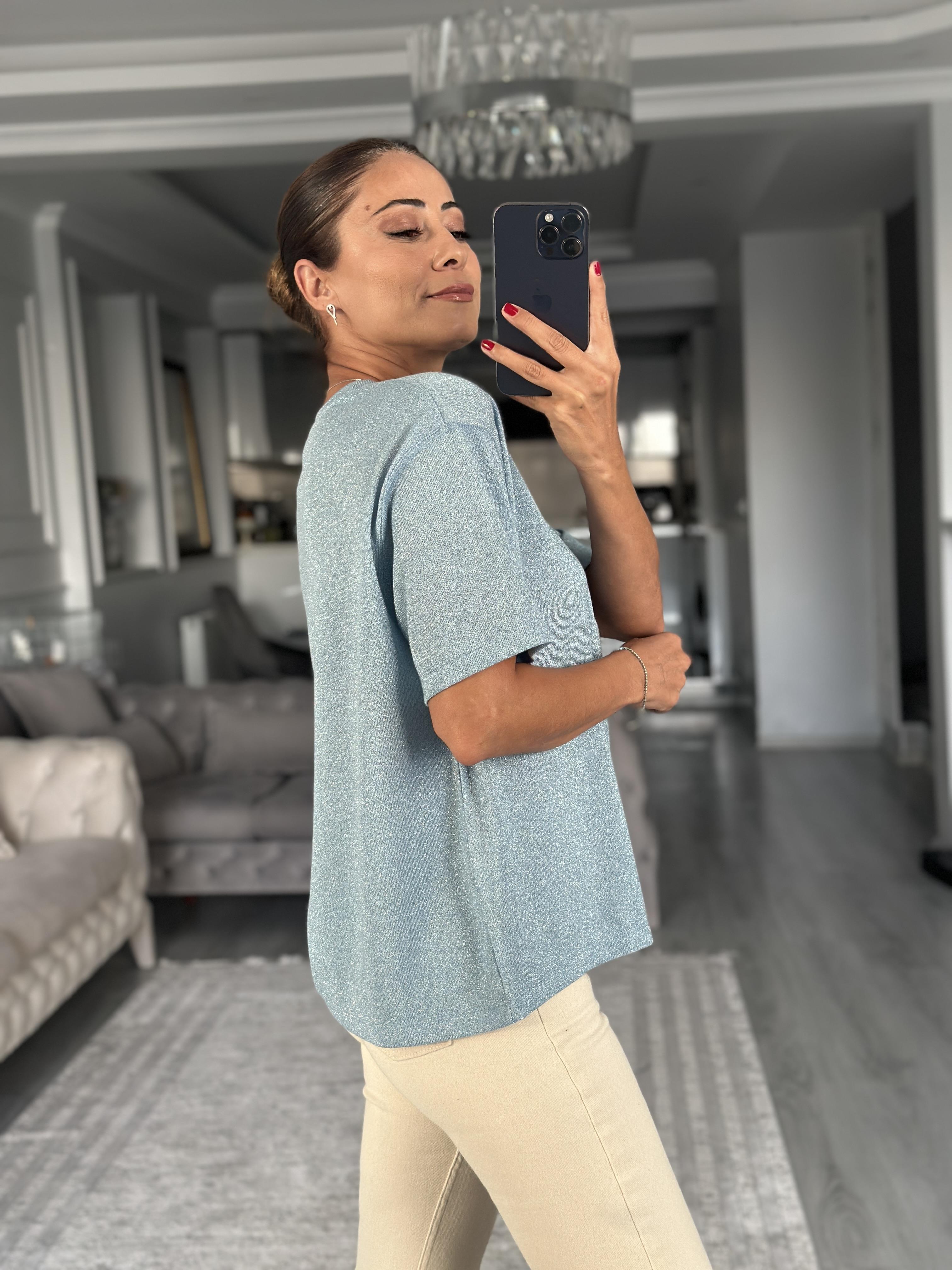 Bebe Mavi Simli Bisiklet Yaka Basic Kadın T-Shirt