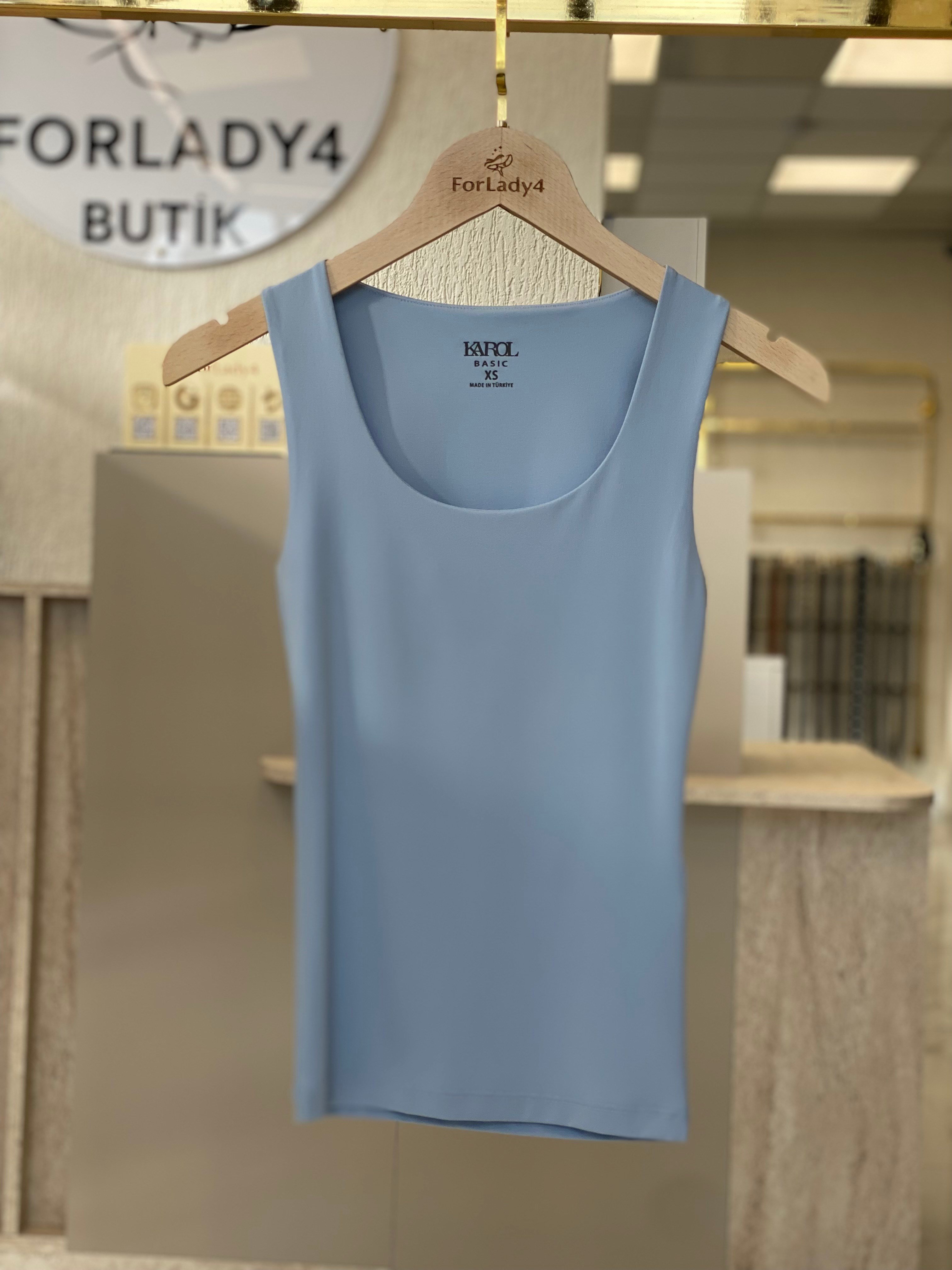 Bebe Mavi U Yaka Kalın Askılı Kadın Body