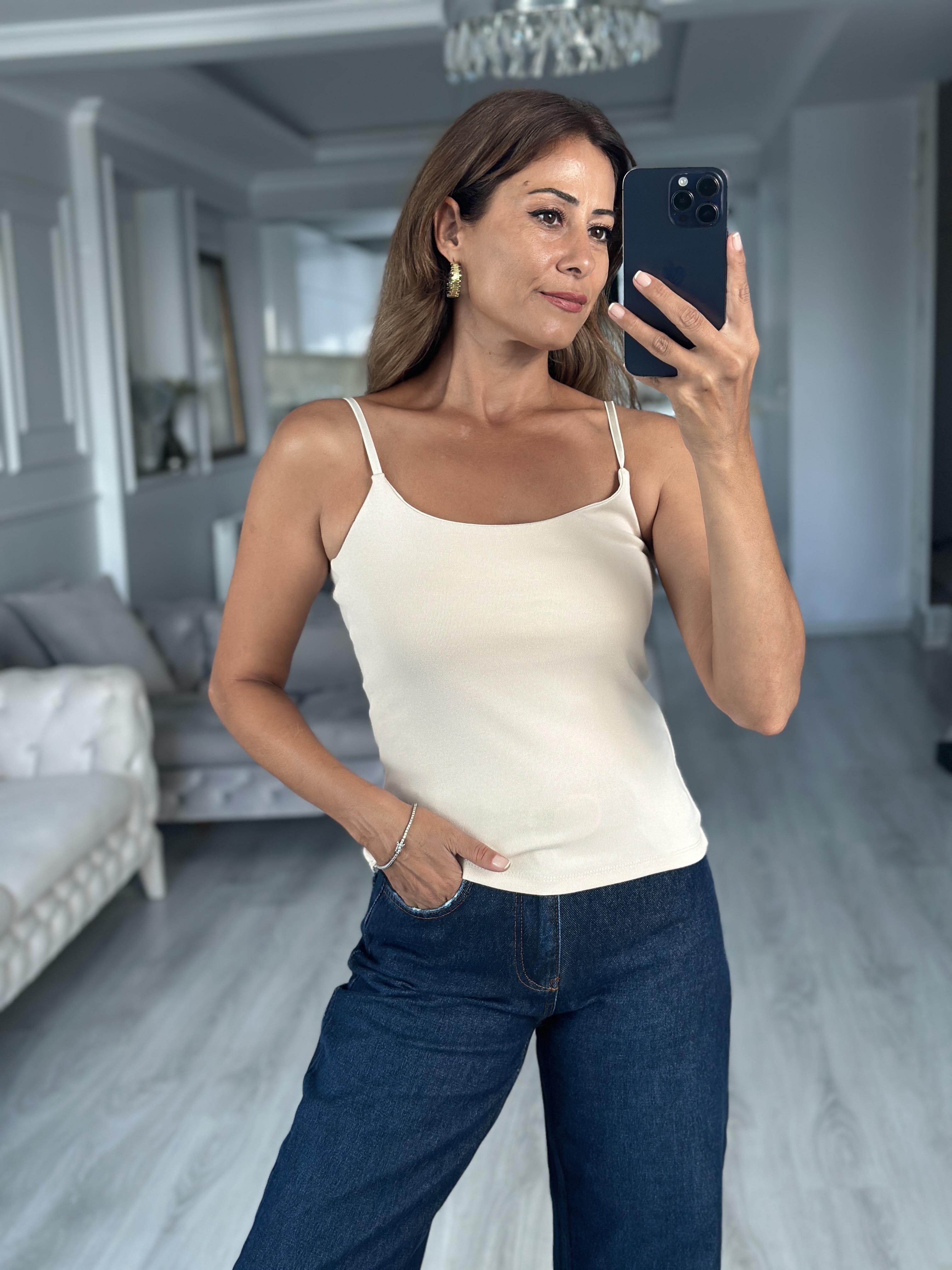 Bej Ayarlanabilir Askılı Kadın Atlet Body