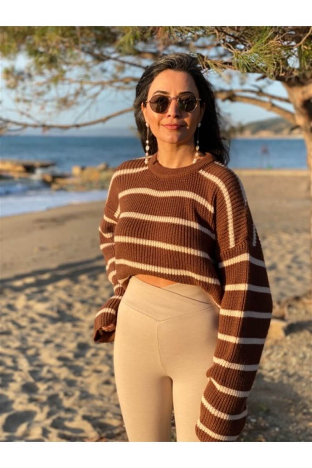 Bej Bel Çapraz Çelik Tayt