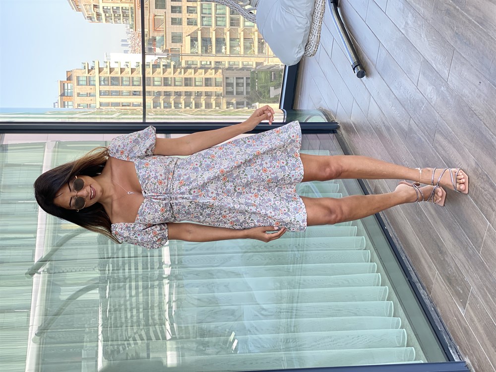 Bej Çiçekli Arka Bel Gipeli Omuz Lastikli Kadın Elbise